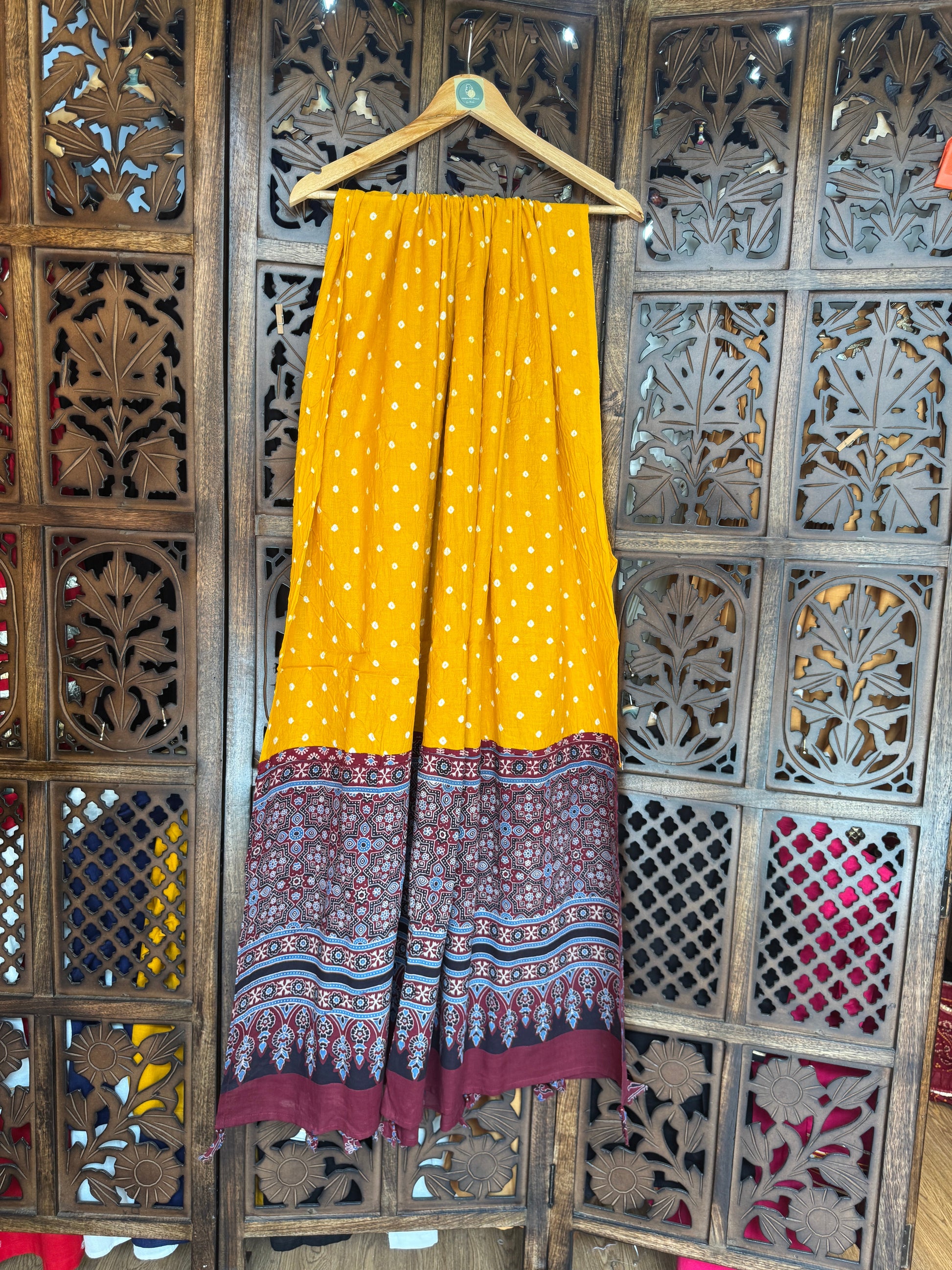 YELLOW AND MAROON AJRAKH DUPATTA HANDMADEAHOLIC BY MISHKA