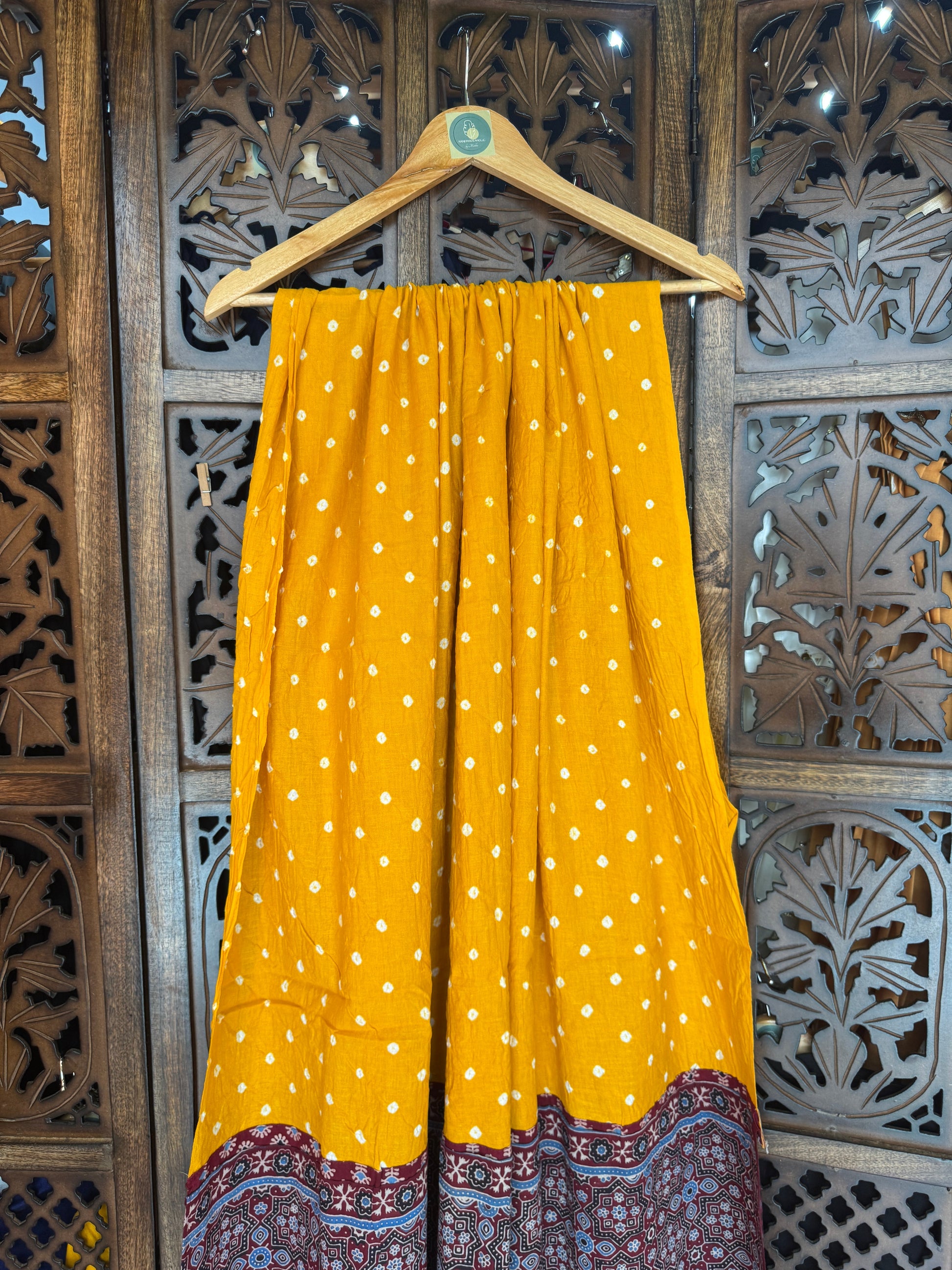 YELLOW AND MAROON AJRAKH DUPATTA HANDMADEAHOLIC BY MISHKA