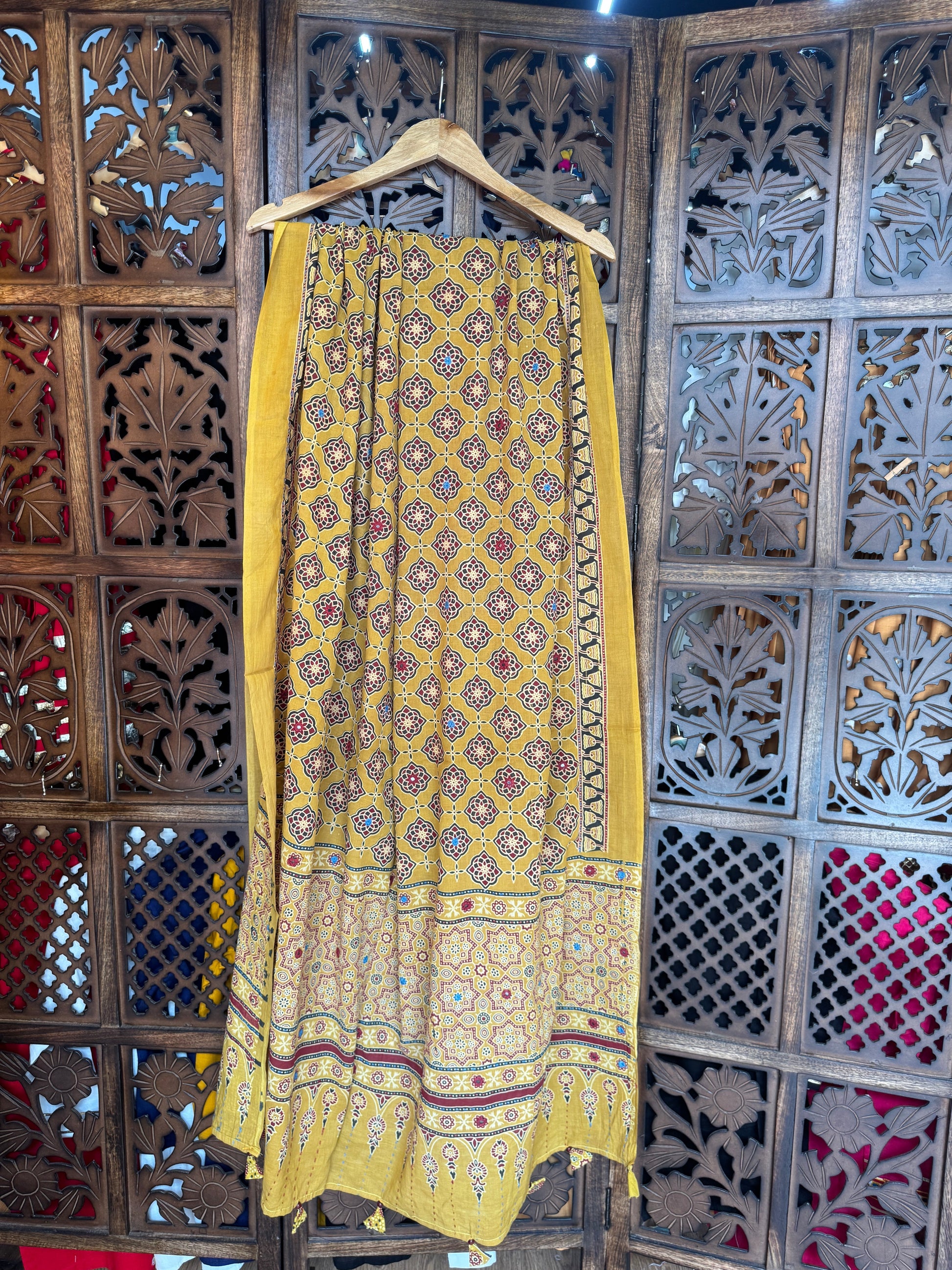 MUSTARD HANDCRAFTED AJARKH DUPATTA - 2 HANDMADEAHOLIC BY MISHKA