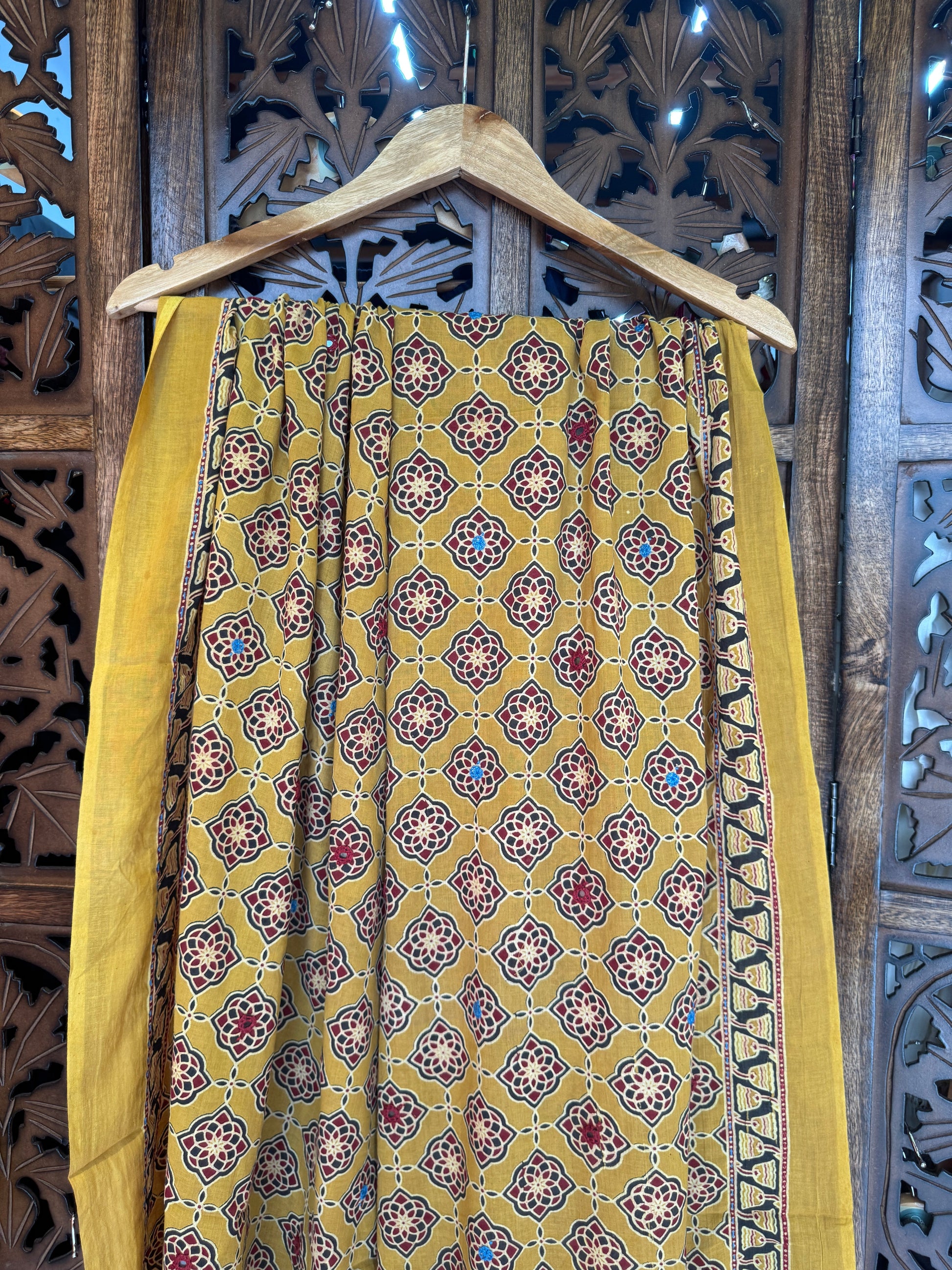 MUSTARD HANDCRAFTED AJARKH DUPATTA - 2 HANDMADEAHOLIC BY MISHKA