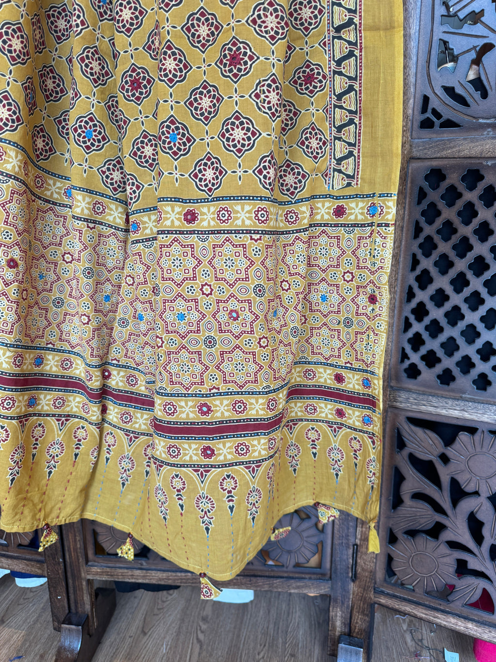 MUSTARD HANDCRAFTED AJARKH DUPATTA - 2 HANDMADEAHOLIC BY MISHKA