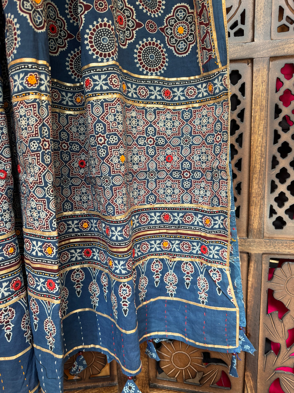 BLUE  HANDCRAFTED AJARKH DUPATTA - 2 HANDMADEAHOLIC BY MISHKA