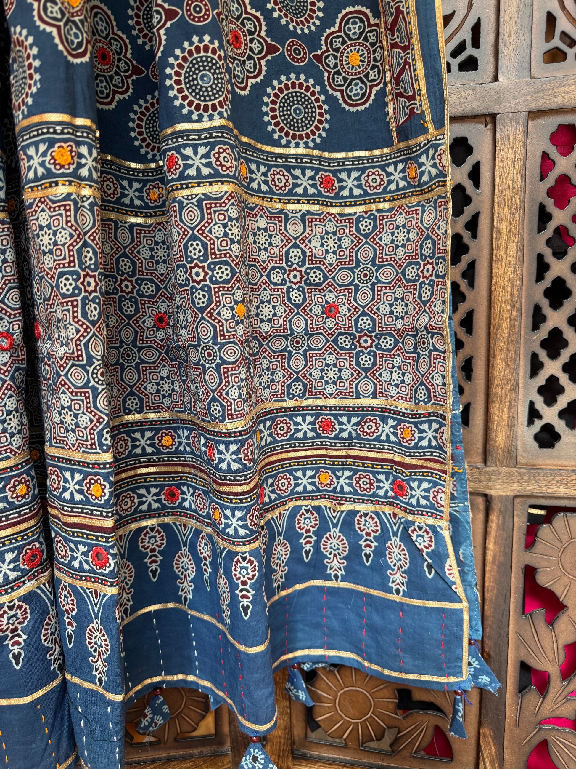 BLUE  HANDCRAFTED AJARKH DUPATTA - 2 HANDMADEAHOLIC BY MISHKA