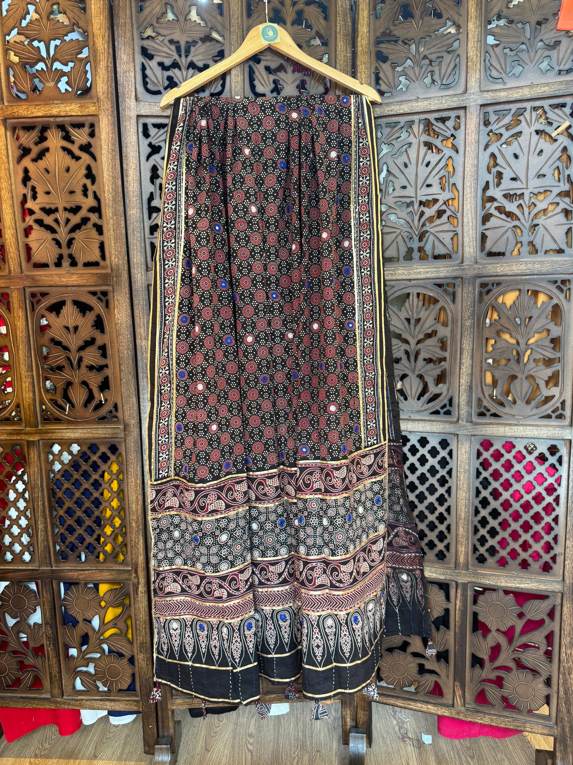 BLACK HANDCRAFTED AJARKH DUPATTA - 2 HANDMADEAHOLIC BY MISHKA