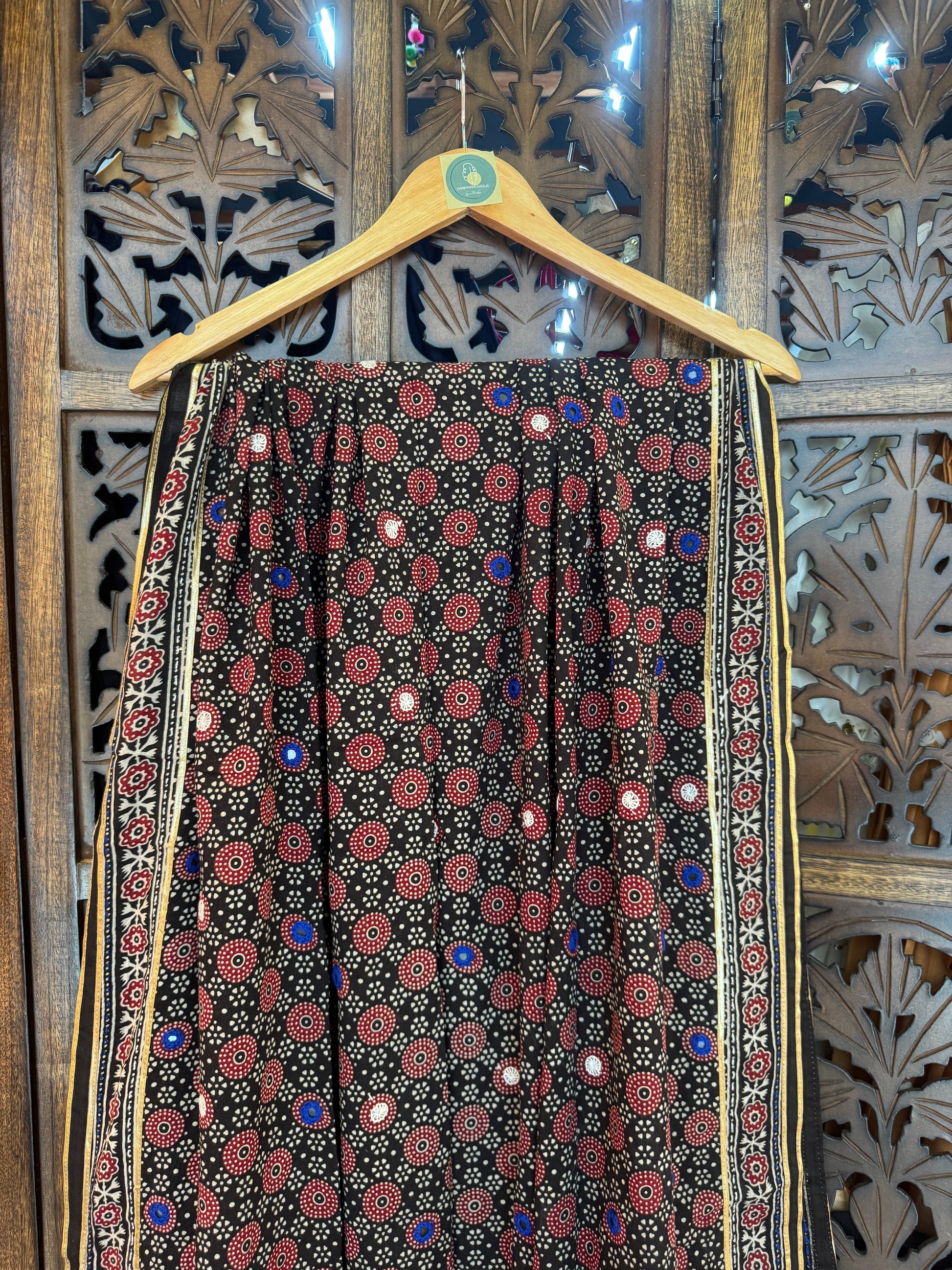 BLACK HANDCRAFTED AJARKH DUPATTA - 2 HANDMADEAHOLIC BY MISHKA