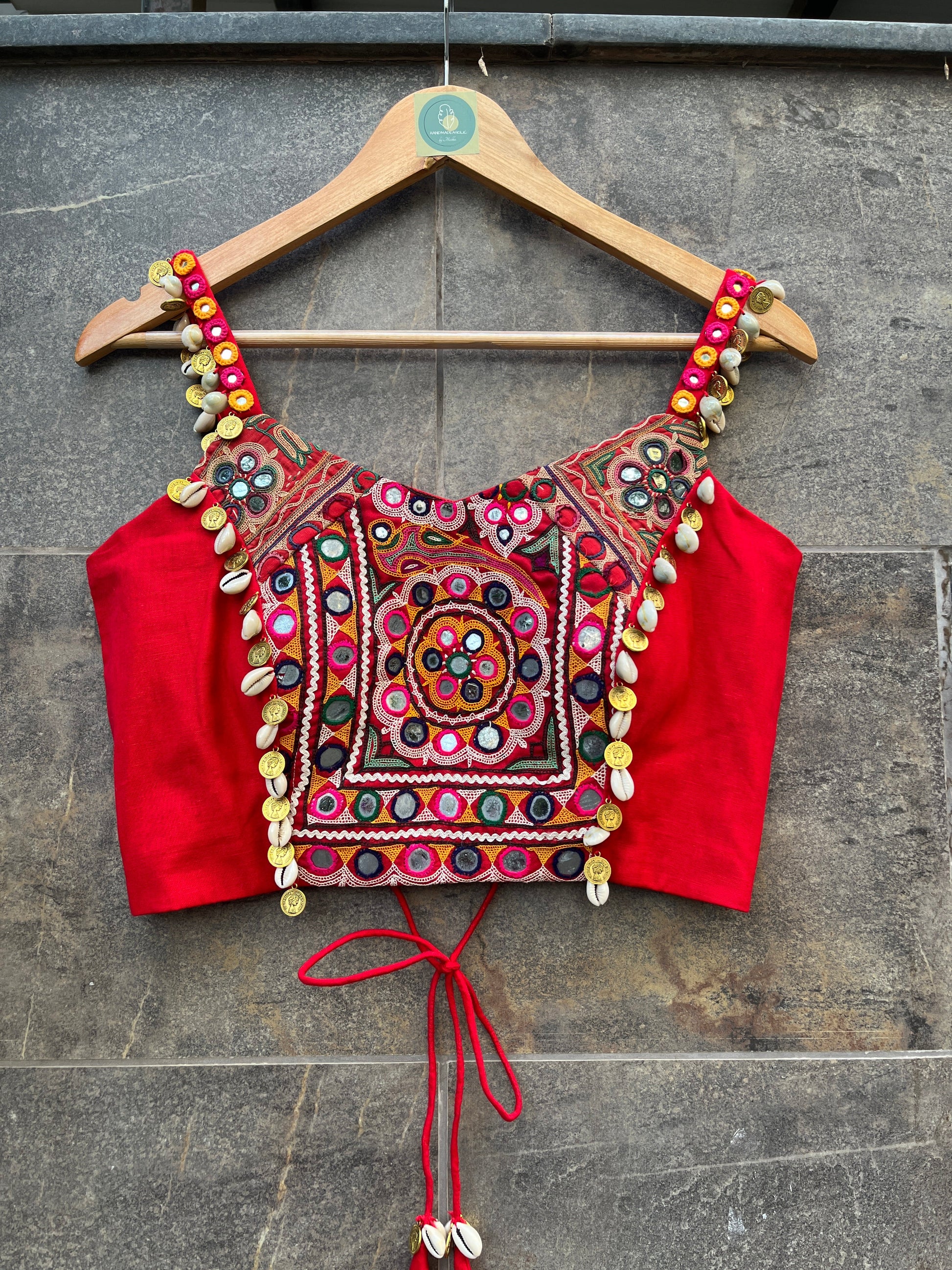 RED SPAGHETTI KUTCHI BLOUSE HANDMADEAHOLIC BY MISHKA