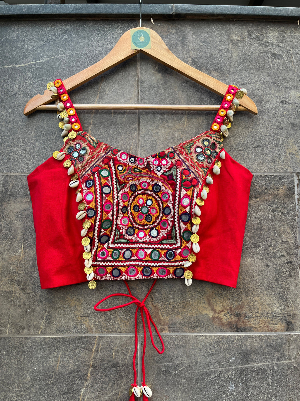 RED SPAGHETTI KUTCHI BLOUSE HANDMADEAHOLIC BY MISHKA