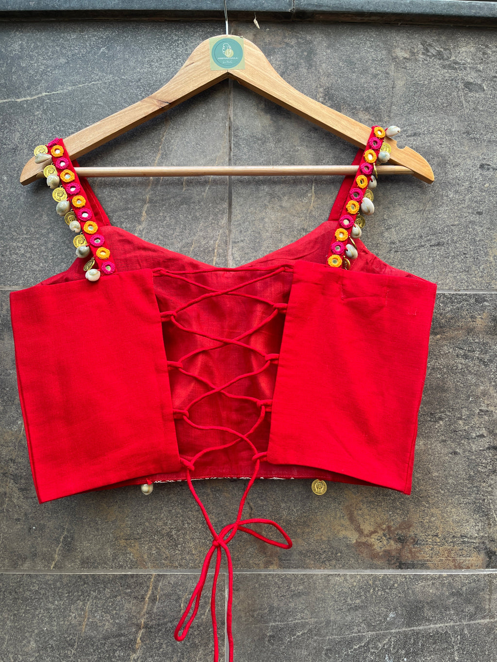 RED SPAGHETTI KUTCHI BLOUSE HANDMADEAHOLIC BY MISHKA