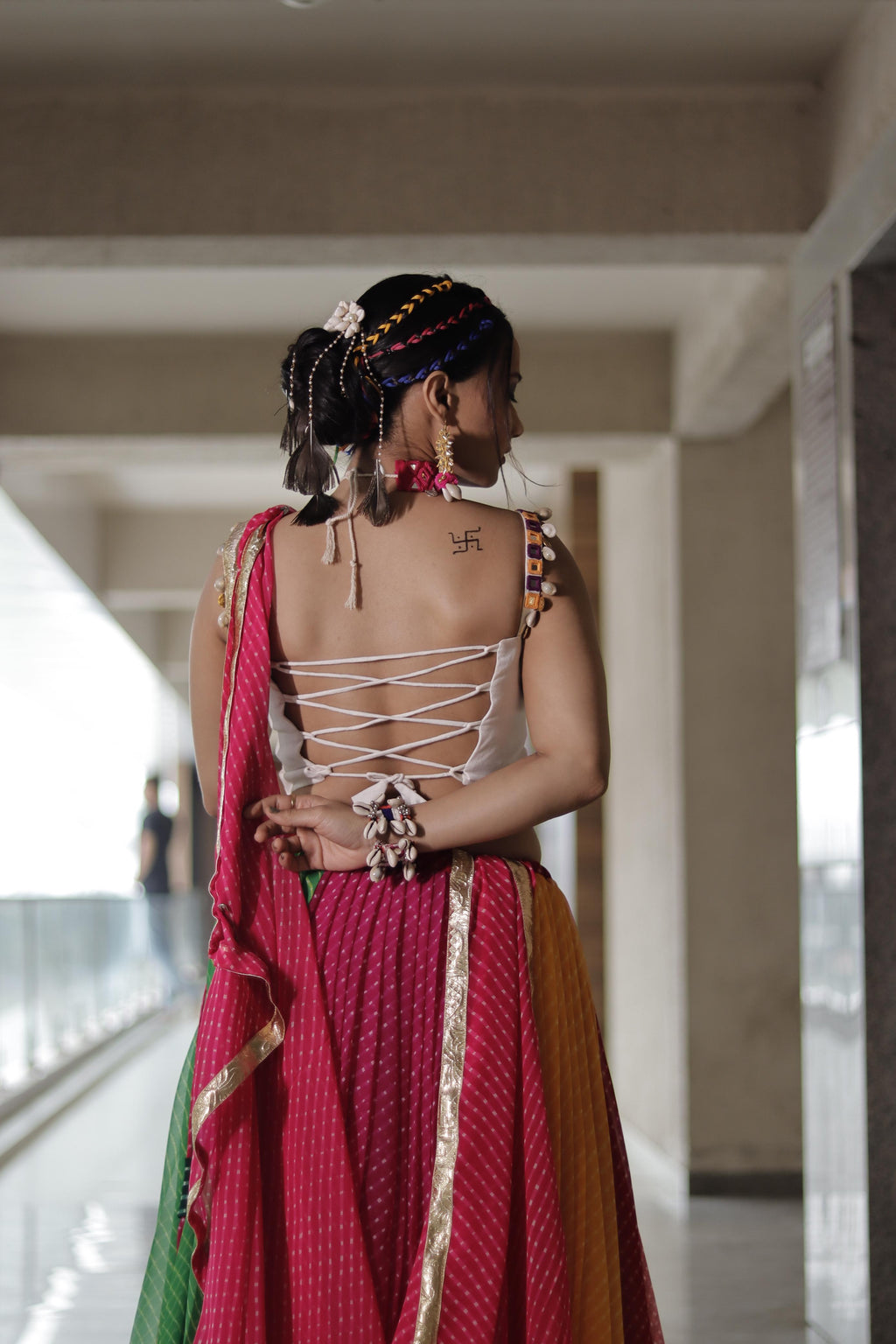 MULTILEHRIYA SKIRT WITH WHITE AFGHANI BLOUSE - handmadeaholicmishka