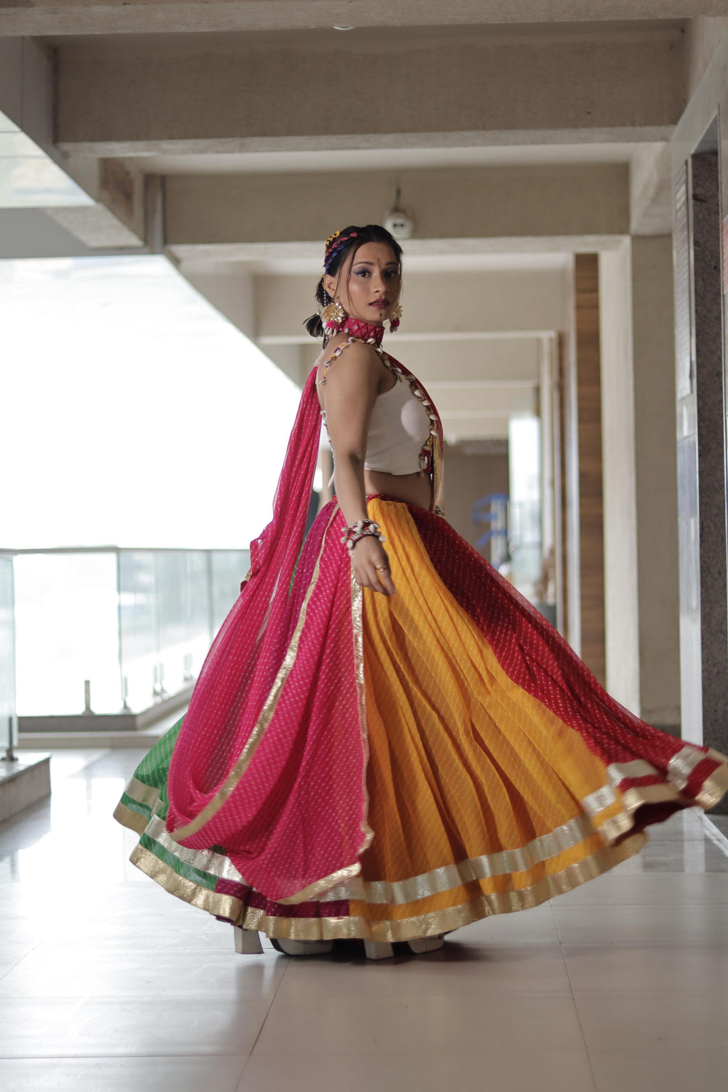 MULTILEHRIYA SKIRT WITH WHITE AFGHANI BLOUSE - handmadeaholicmishka