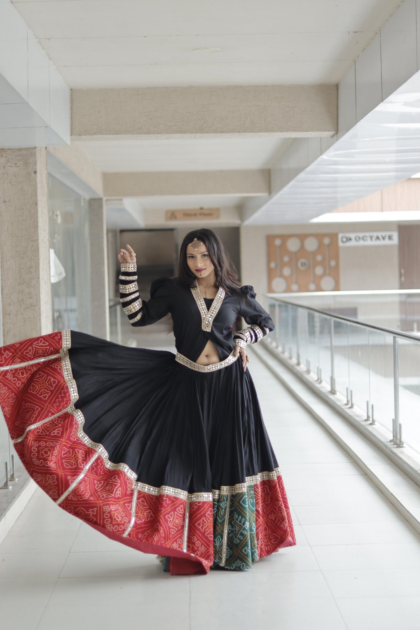 RED AND GREEN BANDHNI BLACK CHANIYA HOLI - handmadeaholicmishka