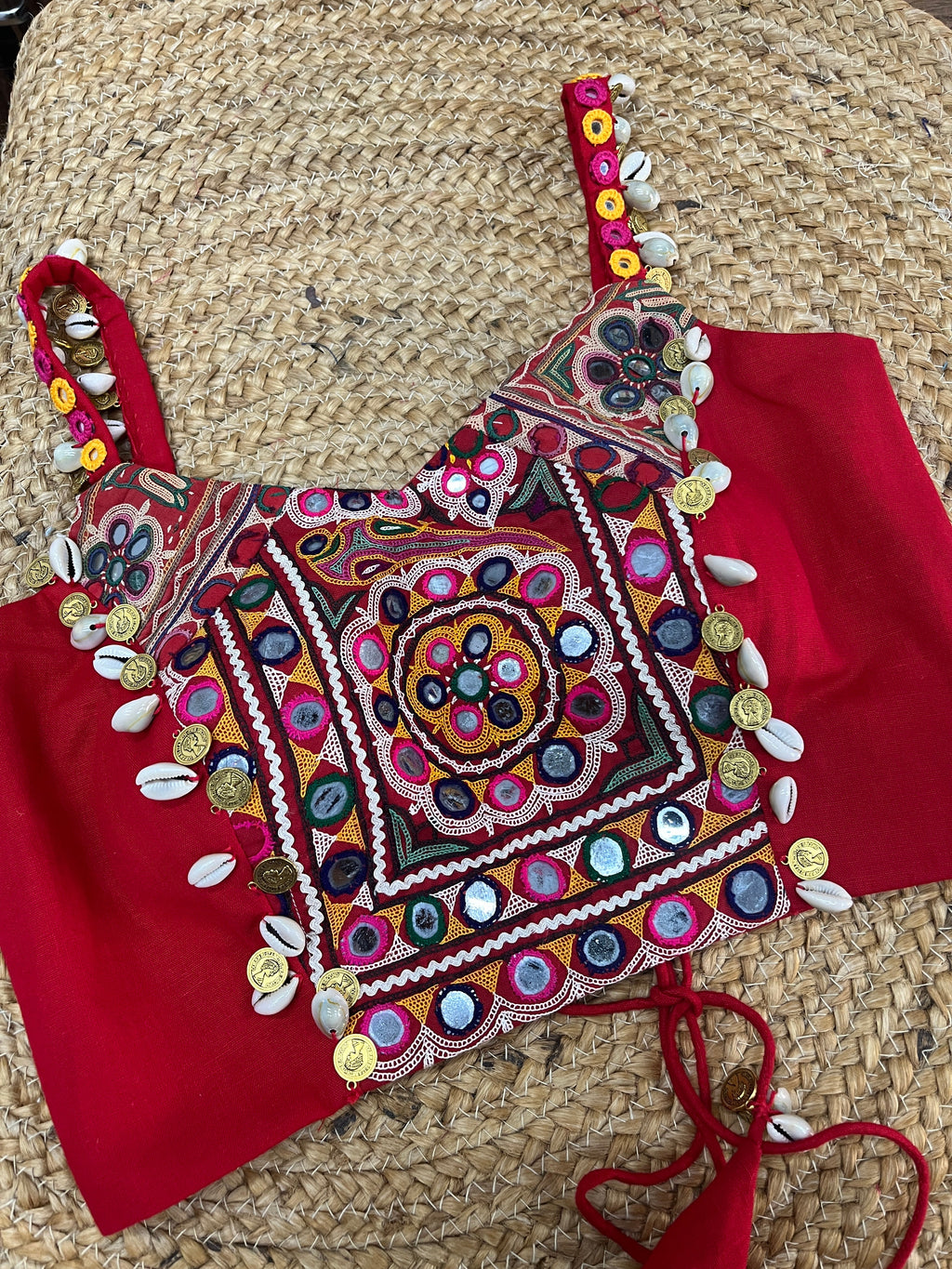 RED SPAGHETTI KUTCHI BLOUSE HANDMADEAHOLIC BY MISHKA