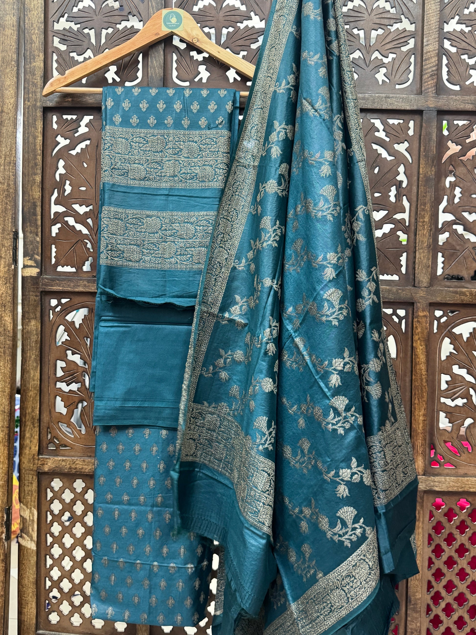 GREEN SHADE MUL MUNGA COTTON SILK SUIT HANDMADEAHOLIC BY MISHKA