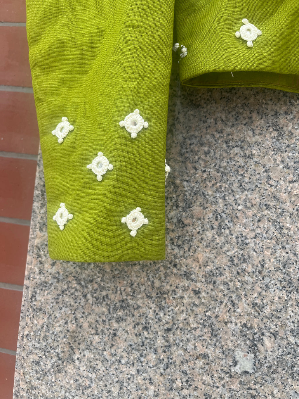 PARROT GREEN HANDWORK JACKET-STYLE COLLAR BLOUSE - handmadeaholicmishka