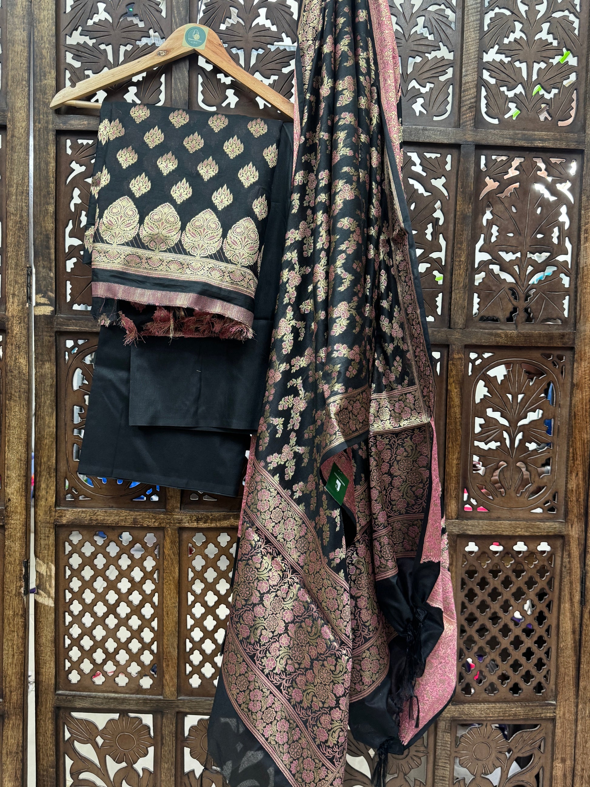 BLACK MINA KATTAN SILK SUIT HANDMADEAHOLIC BY MISHKA