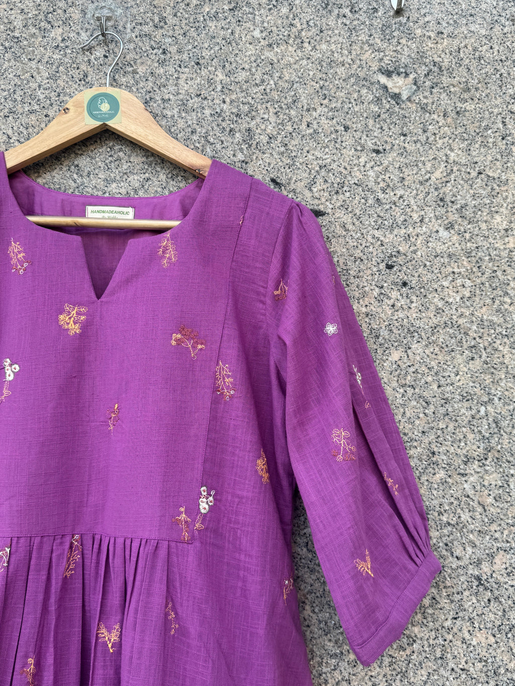 PURPLE EMBROIDERY LINEN DRESS HANDMADEAHOLIC BY MISHKA