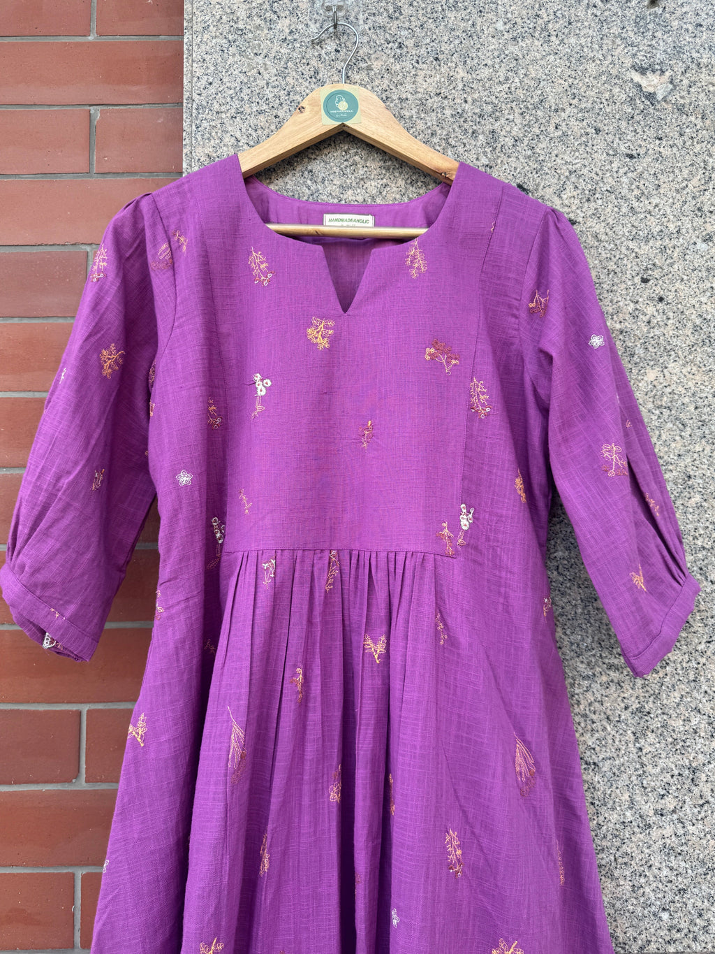 PURPLE EMBROIDERY LINEN DRESS HANDMADEAHOLIC BY MISHKA