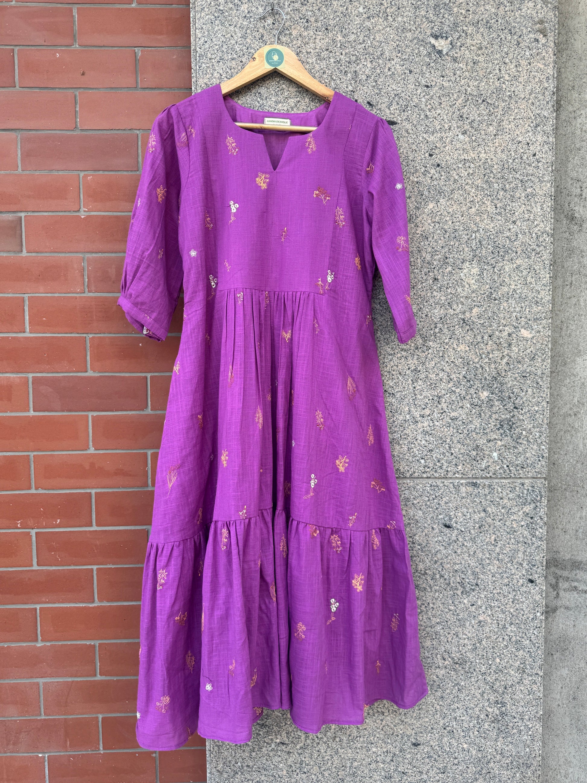 PURPLE EMBROIDERY LINEN DRESS HANDMADEAHOLIC BY MISHKA