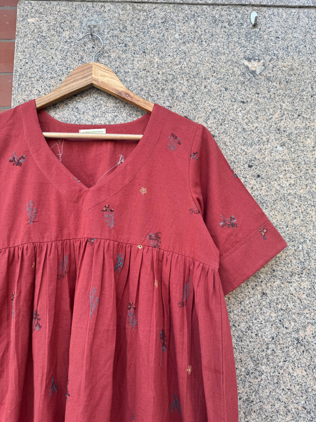 BROWN EMBROIDERED LINEN DRESS HANDMADEAHOLIC BY MISHKA