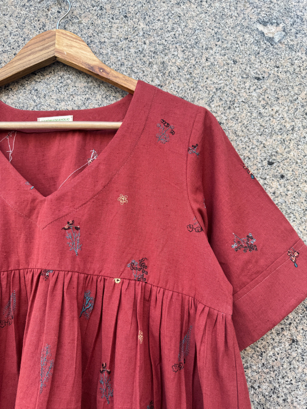 BROWN EMBROIDERED LINEN DRESS HANDMADEAHOLIC BY MISHKA