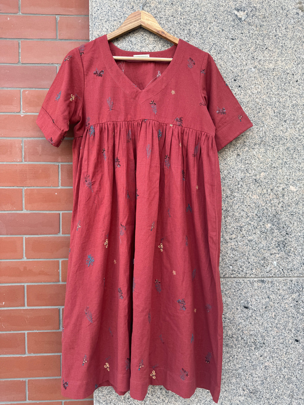 BROWN EMBROIDERED LINEN DRESS HANDMADEAHOLIC BY MISHKA