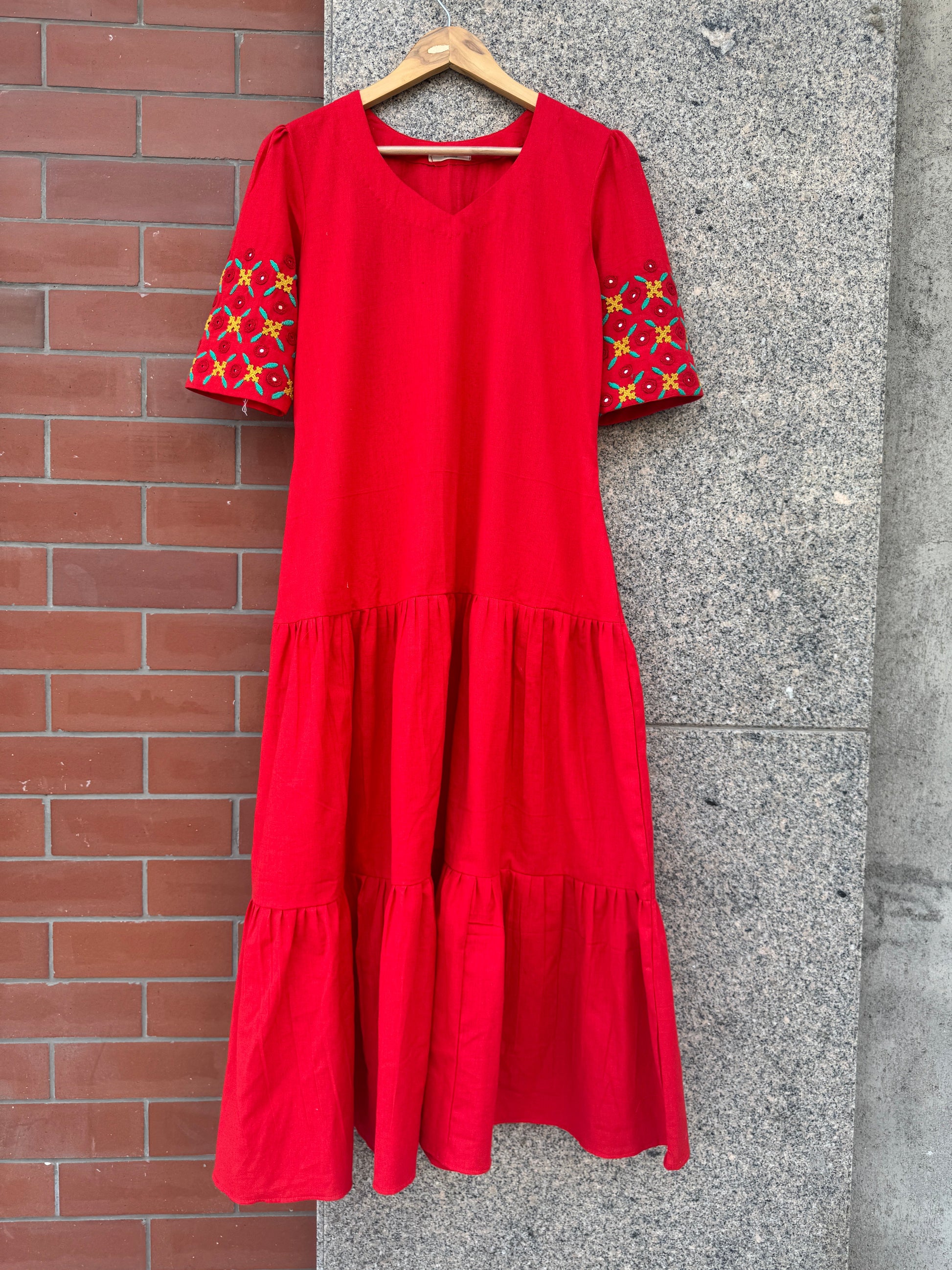 RED HATH BHARAT LINEN DRESS HANDMADEAHOLIC BY MISHKA