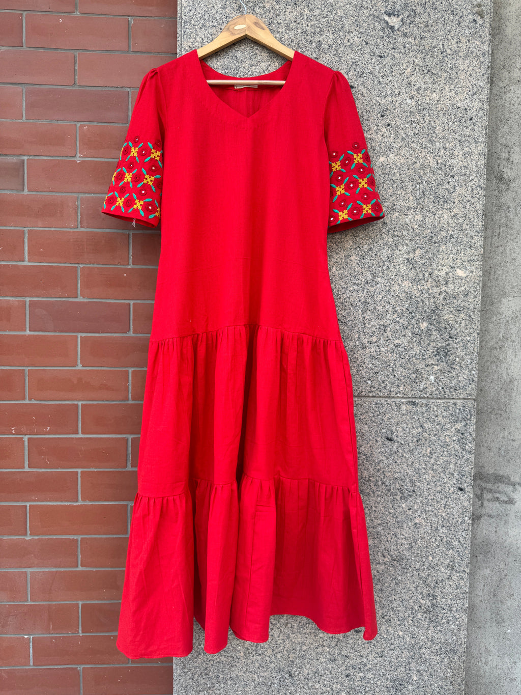 RED HATH BHARAT LINEN DRESS HANDMADEAHOLIC BY MISHKA