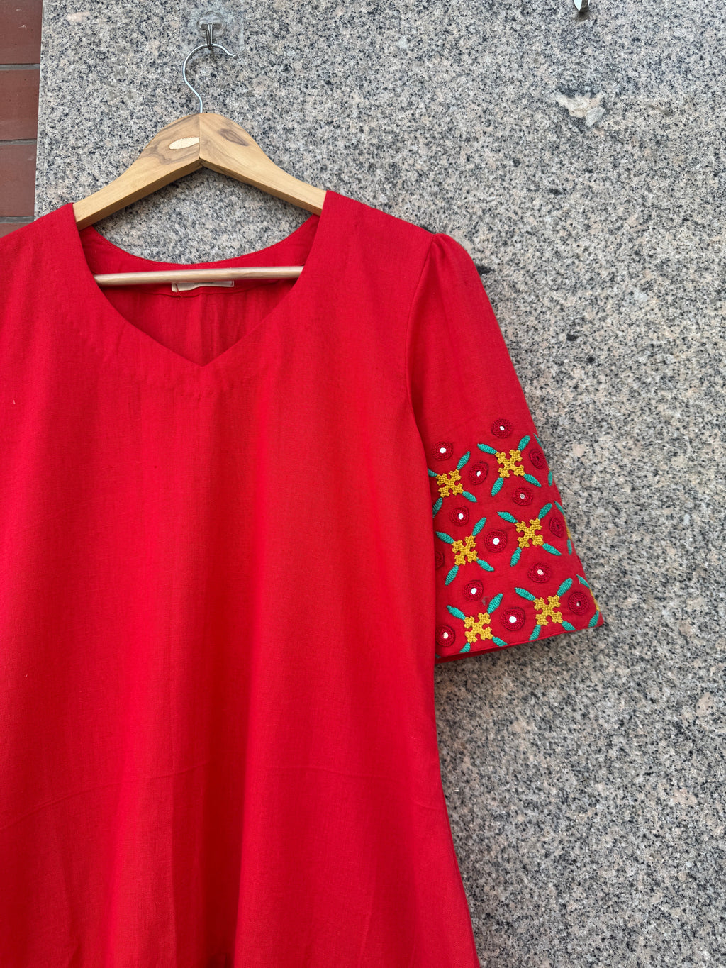 RED HATH BHARAT LINEN DRESS HANDMADEAHOLIC BY MISHKA