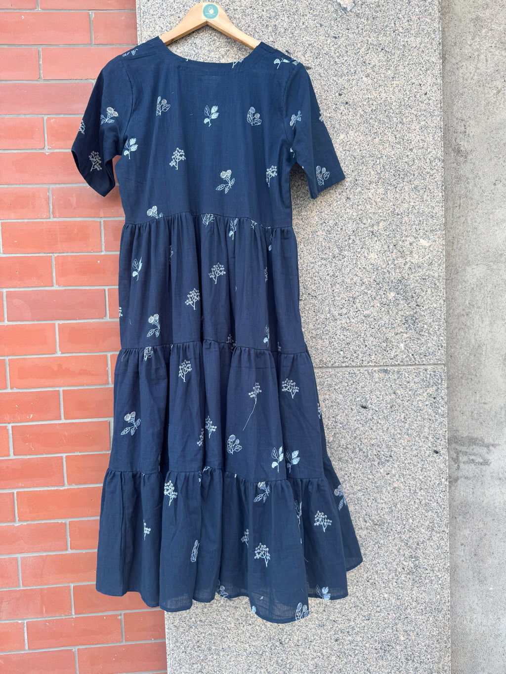 BLUE EMBROIDERY GATHERING LINEN DRESS HANDMADEAHOLIC BY MISHKA