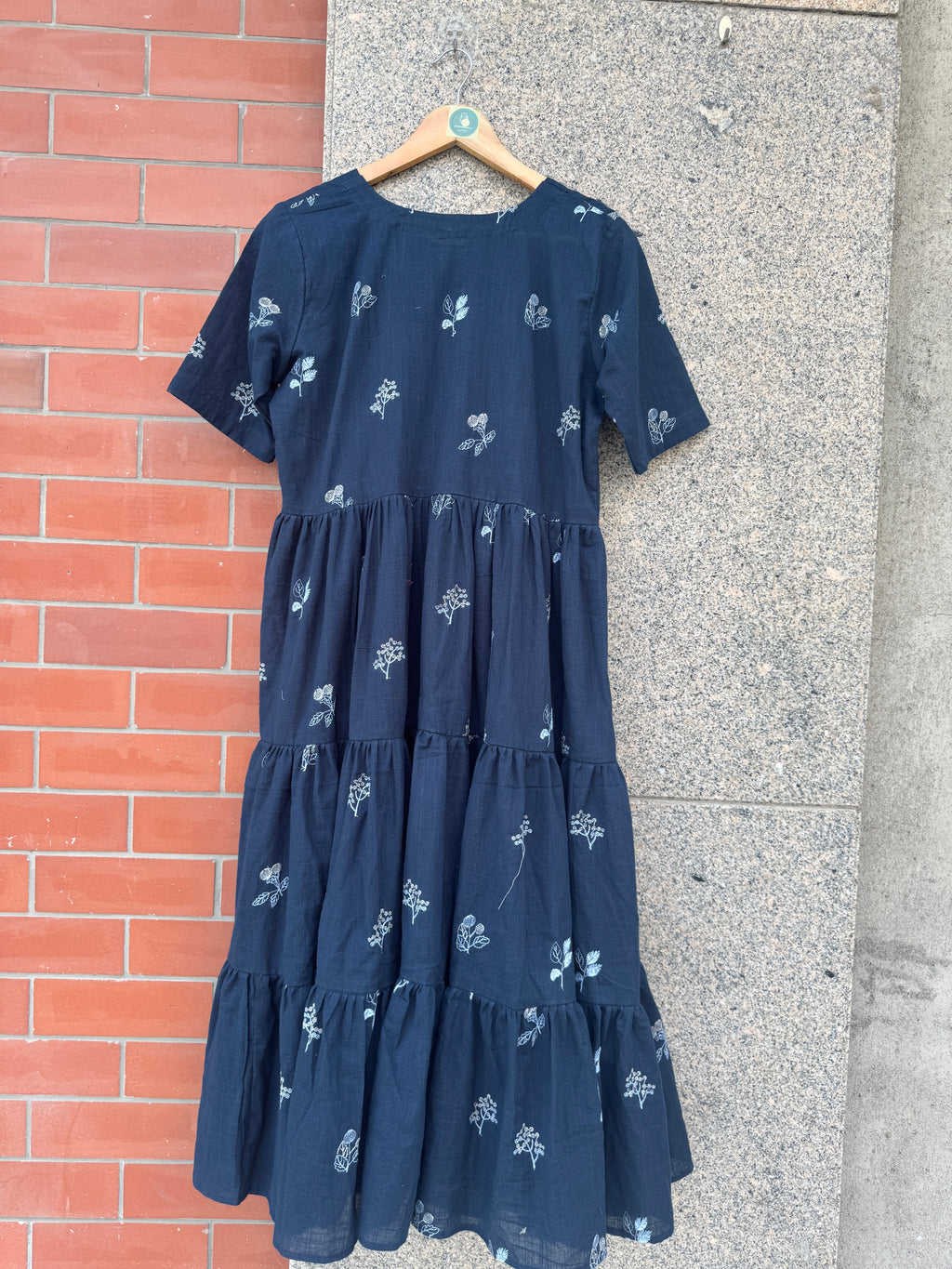 BLUE EMBROIDERY GATHERING LINEN DRESS HANDMADEAHOLIC BY MISHKA