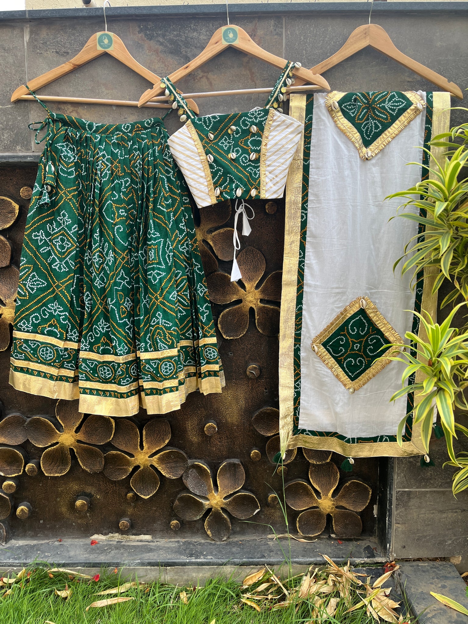 GREEN  BANDHANI KIDS CHOLI HANDMADEAHOLIC BY MISHKA