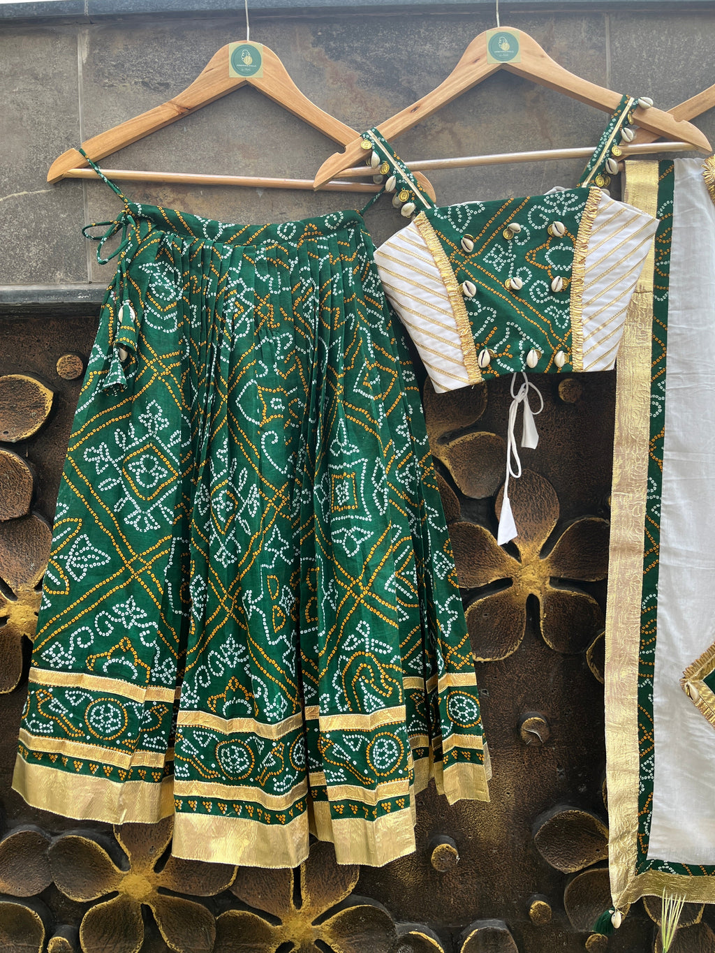 GREEN  BANDHANI KIDS CHOLI HANDMADEAHOLIC BY MISHKA