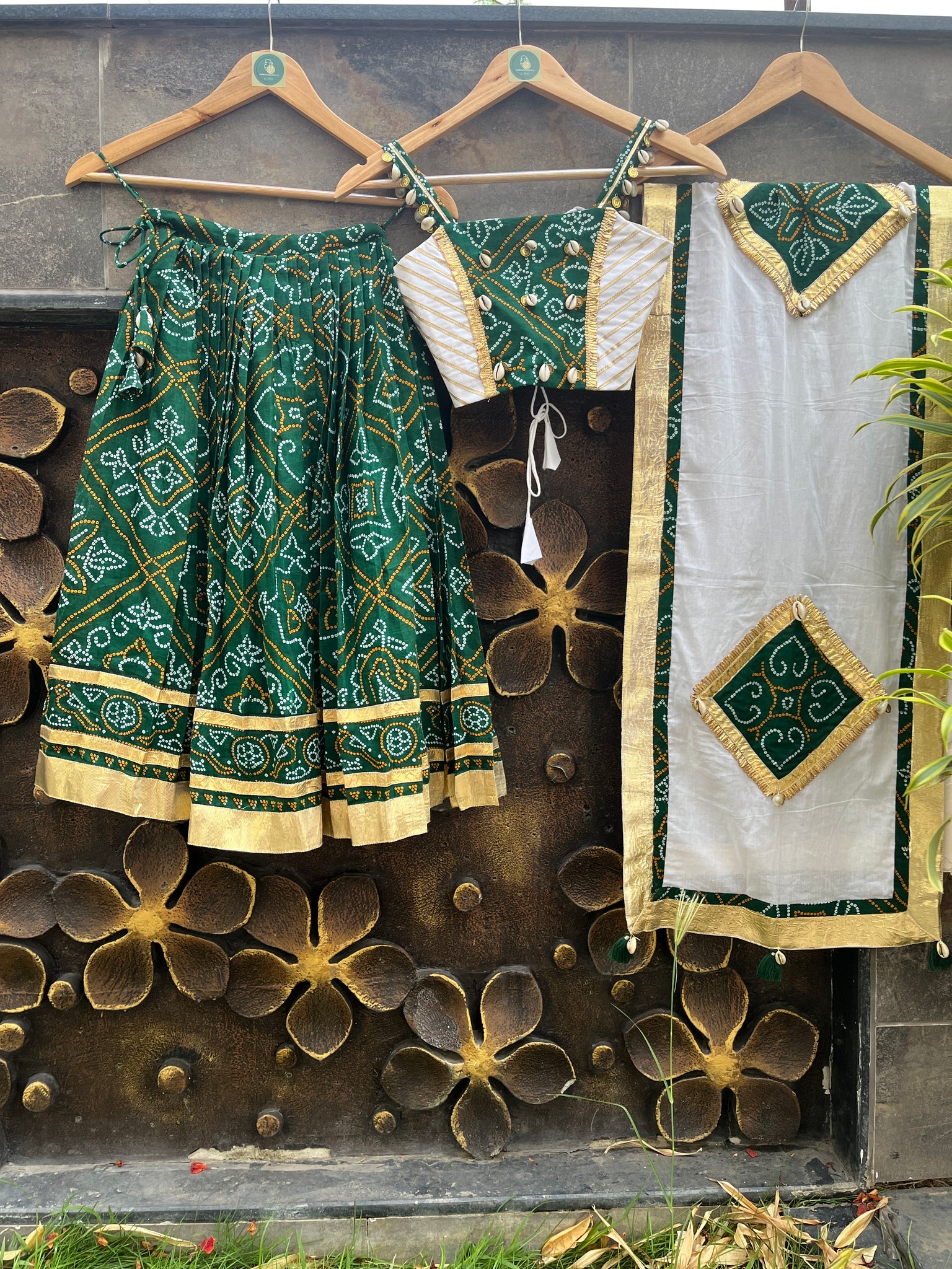 GREEN  BANDHANI KIDS CHOLI HANDMADEAHOLIC BY MISHKA