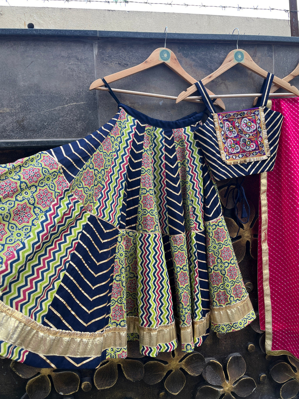BLUE AND GREEN LAHERIYA KIDS CHOLI HANDMADEAHOLIC BY MISHKA
