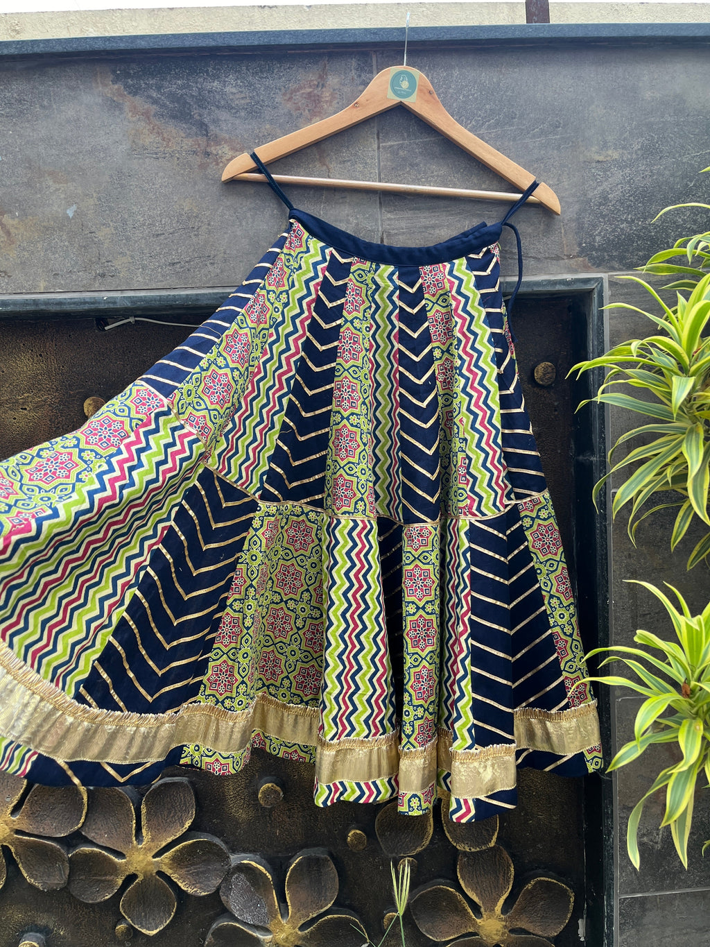 BLUE AND GREEN LAHERIYA KIDS CHOLI HANDMADEAHOLIC BY MISHKA