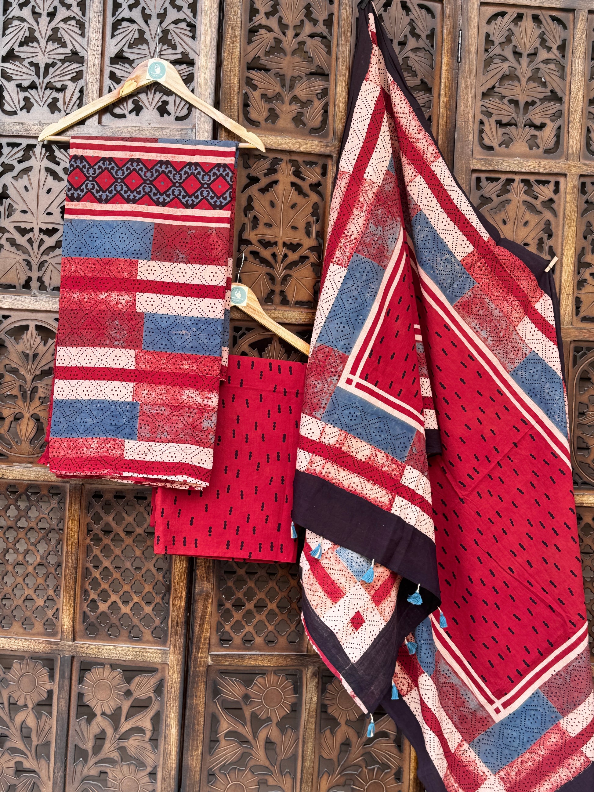 Handblocked Ajrakh Taj Cotton Full Sets