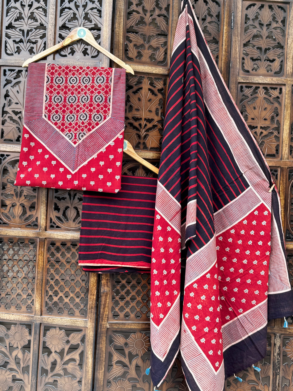 Handblocked Ajrakh Taj Cotton Full Sets
