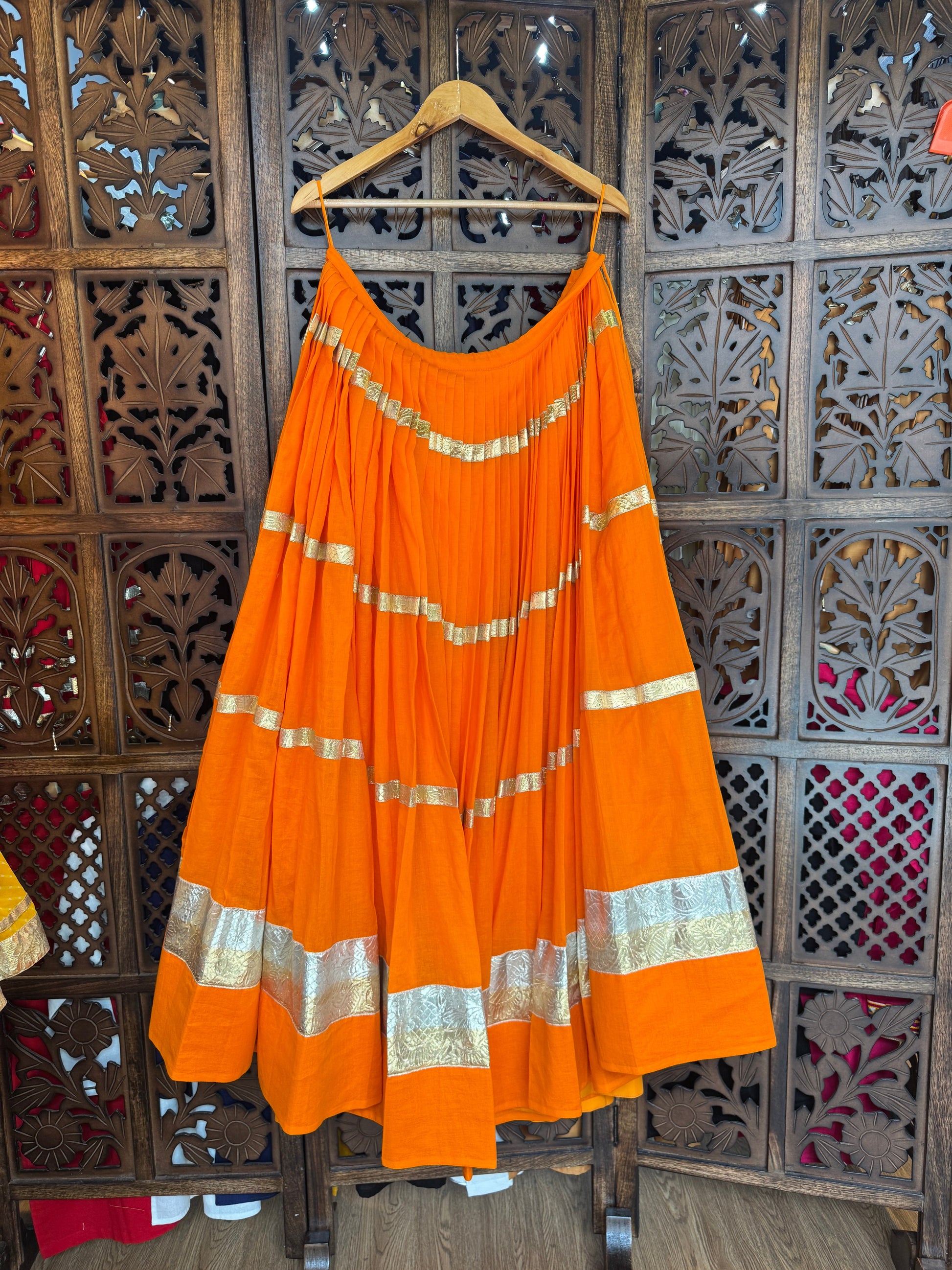 ORANGE MULMUL SKIRT RAAS'25 HANDMADEAHOLIC BY MISHKA