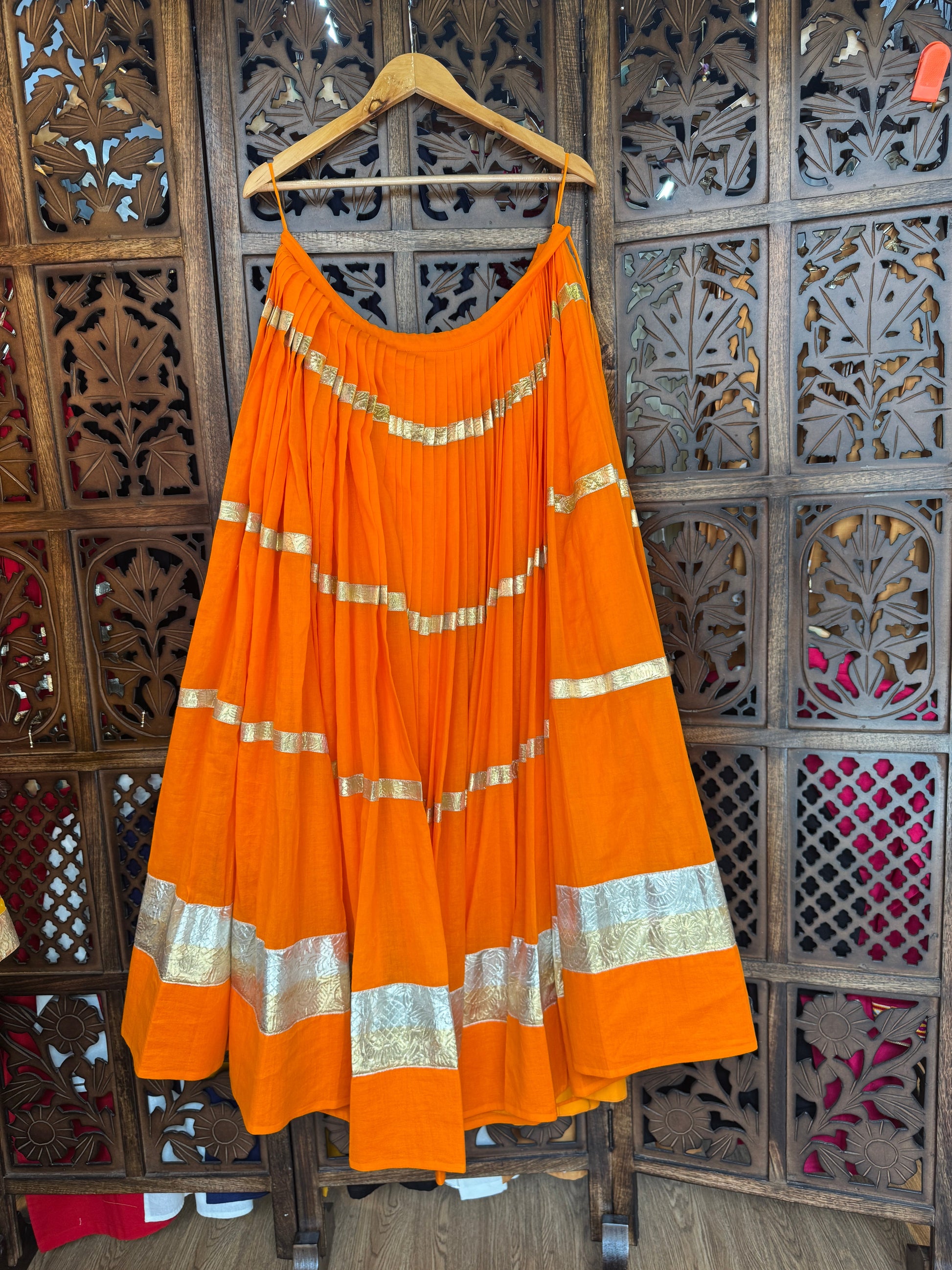 ORANGE MULMUL SKIRT RAAS'25 HANDMADEAHOLIC BY MISHKA