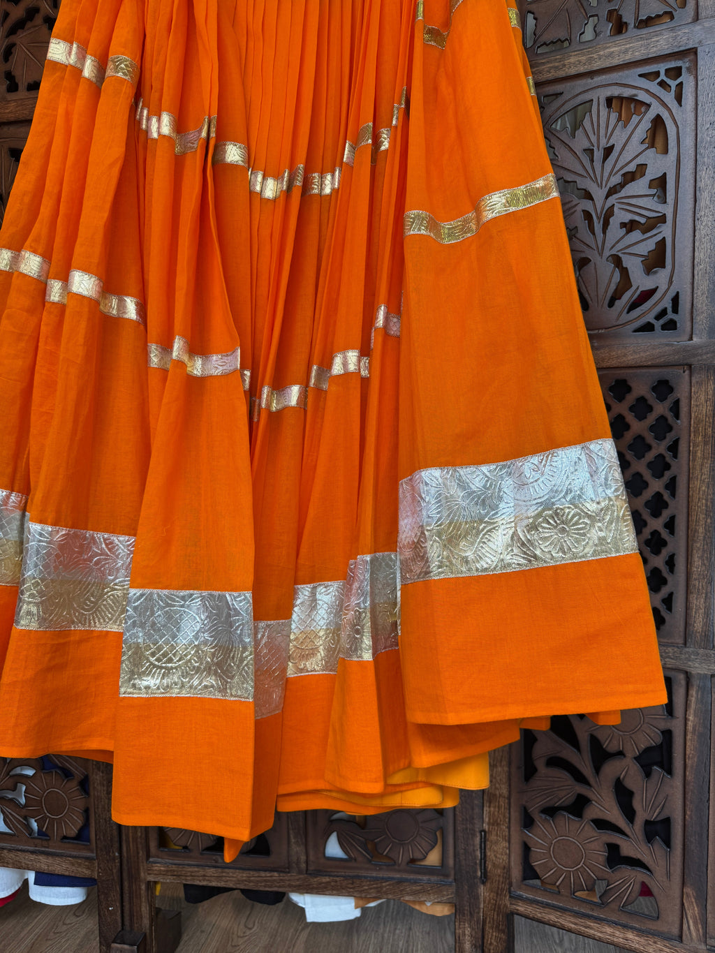 ORANGE MULMUL SKIRT RAAS'25 HANDMADEAHOLIC BY MISHKA