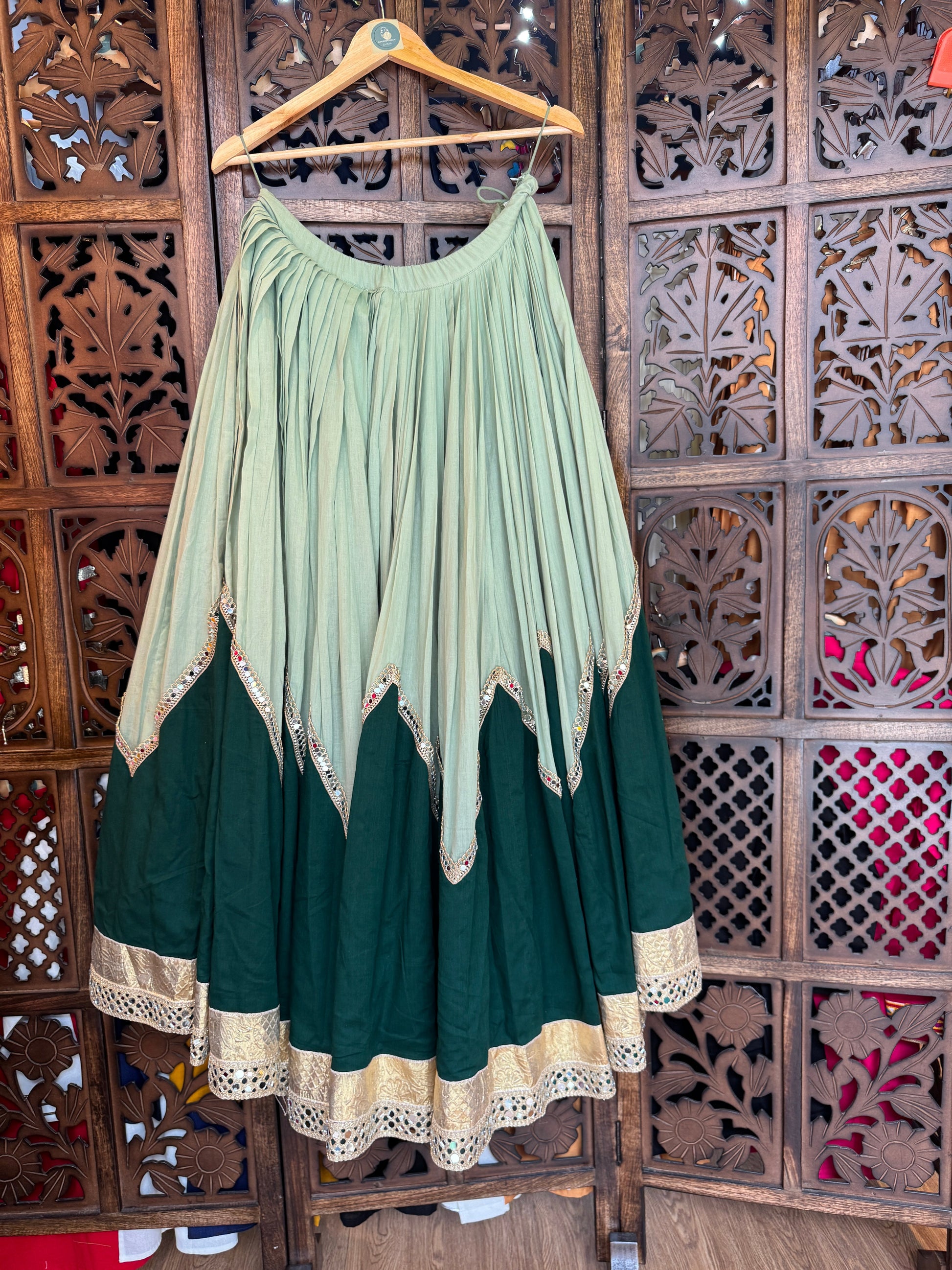 GREEN MULMUL SKIRT RAAS'25 HANDMADEAHOLIC BY MISHKA
