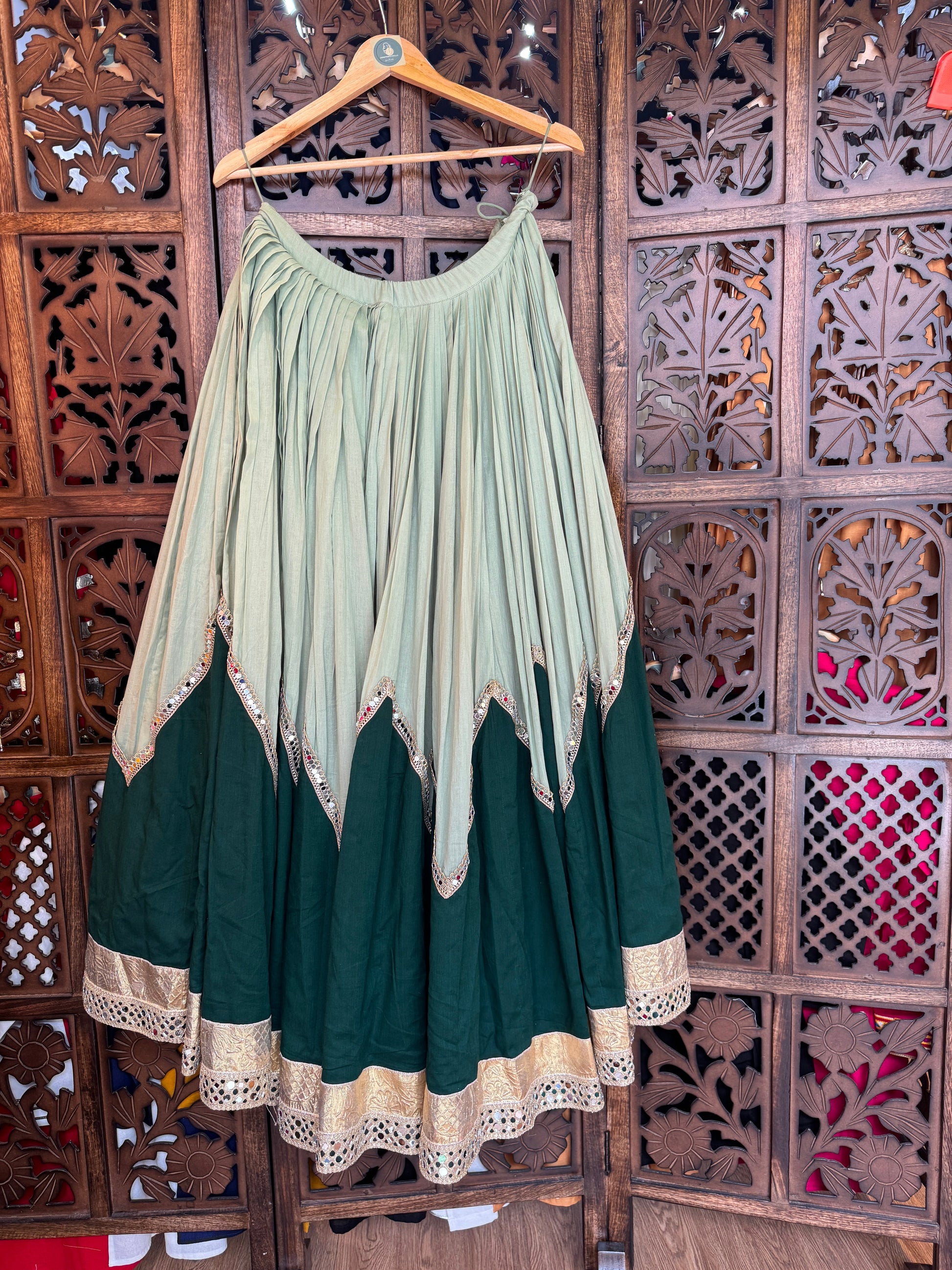 GREEN MULMUL SKIRT RAAS'25 HANDMADEAHOLIC BY MISHKA