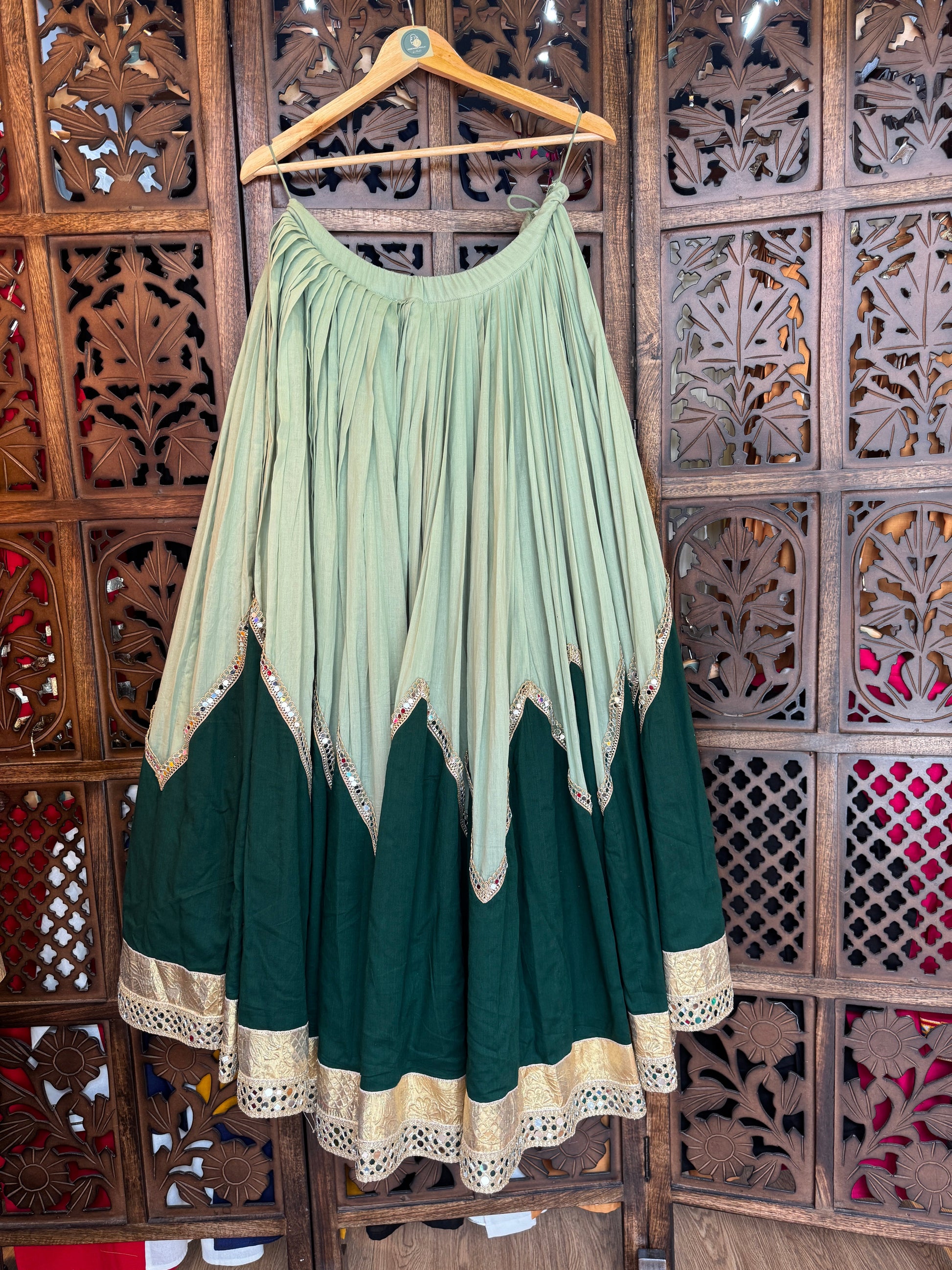 GREEN MULMUL SKIRT RAAS'25 HANDMADEAHOLIC BY MISHKA