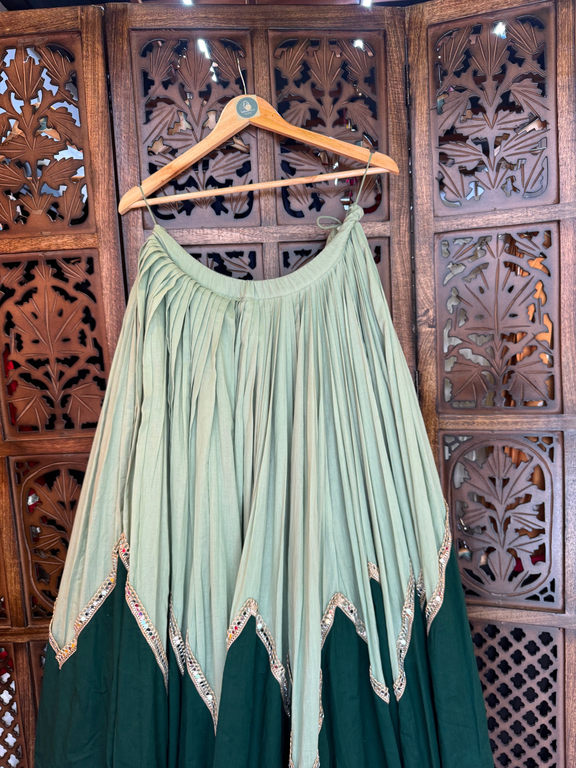 GREEN MULMUL SKIRT RAAS'25 HANDMADEAHOLIC BY MISHKA