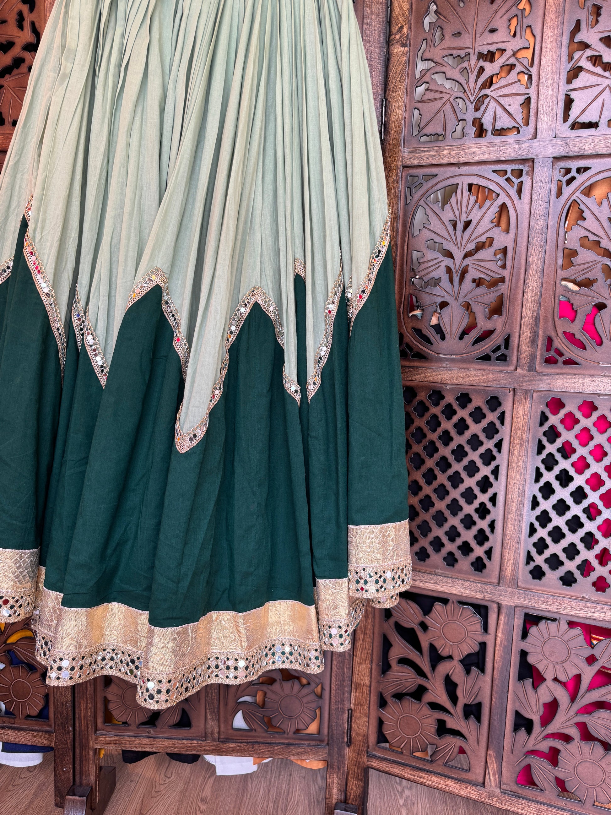 GREEN MULMUL SKIRT RAAS'25 HANDMADEAHOLIC BY MISHKA