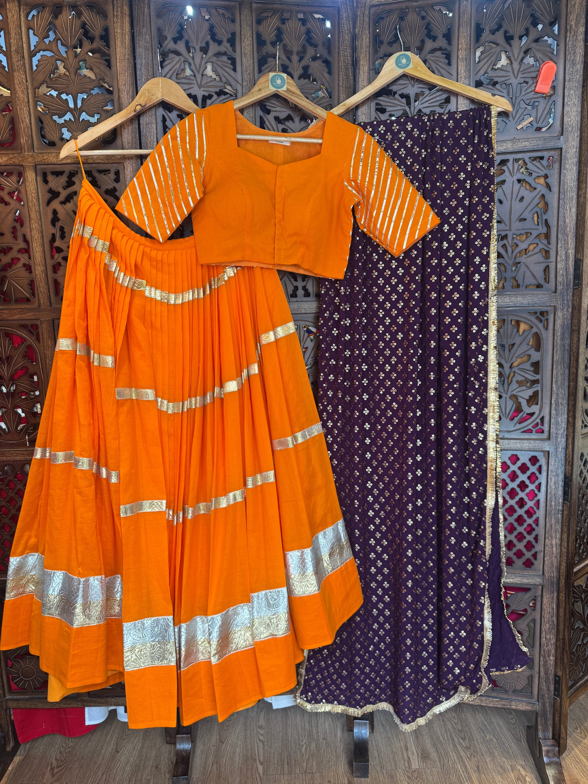 ORANGE MULMUL CHANIYA CHOLI RAAS'25 HANDMADEAHOLIC BY MISHKA