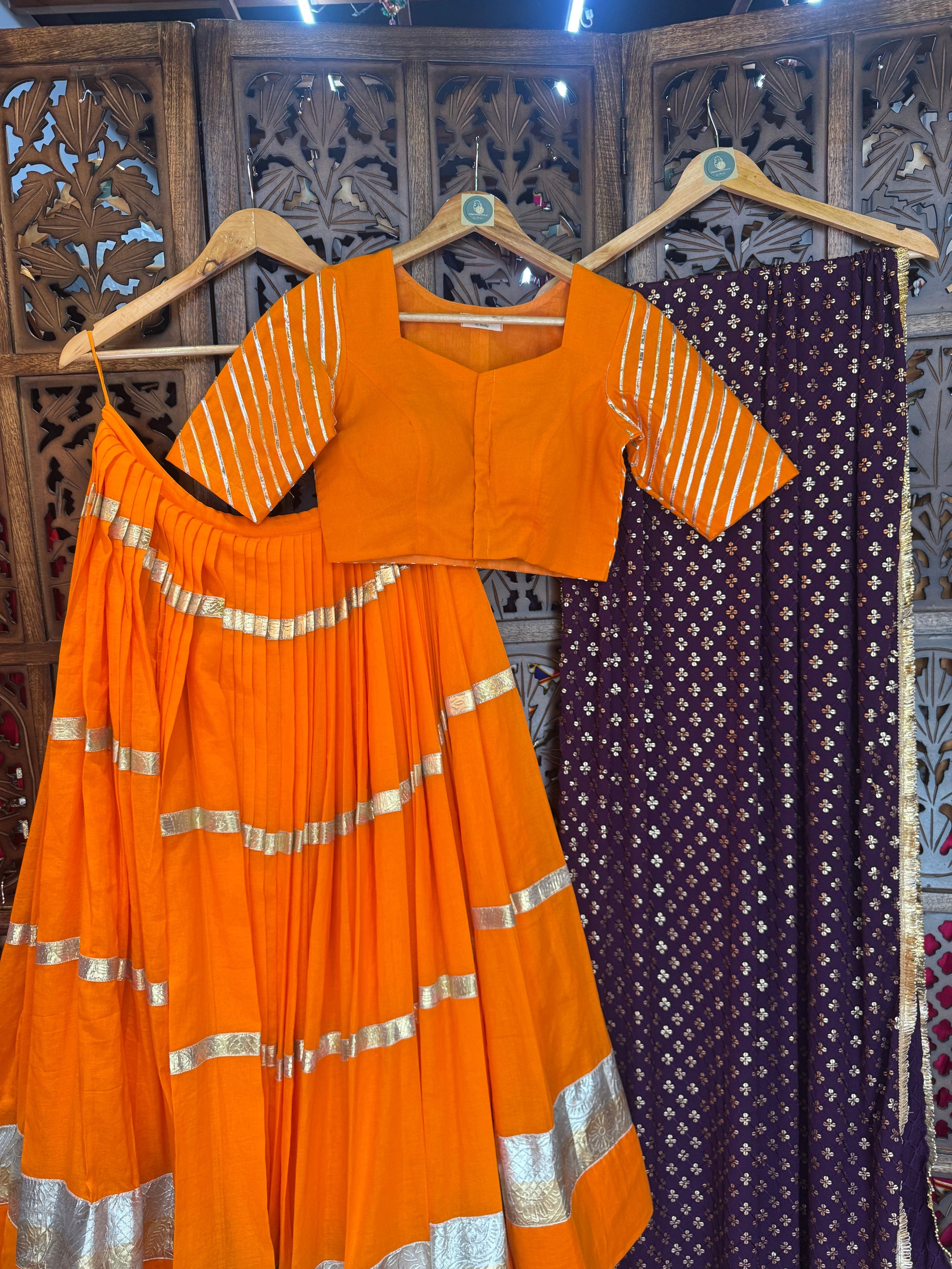 ORANGE MULMUL CHANIYA CHOLI RAAS'25 HANDMADEAHOLIC BY MISHKA