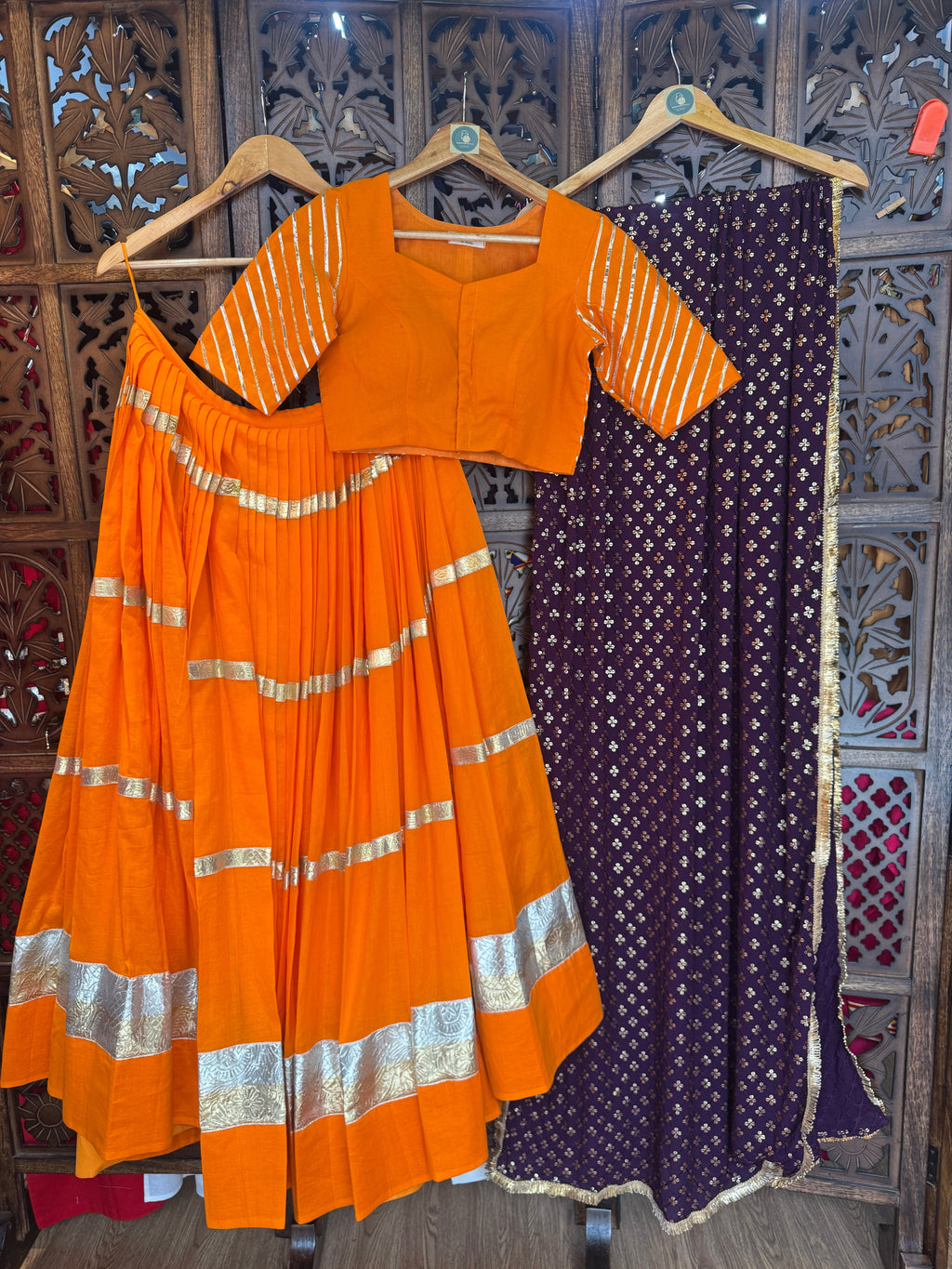 ORANGE MULMUL CHANIYA CHOLI RAAS'25 HANDMADEAHOLIC BY MISHKA