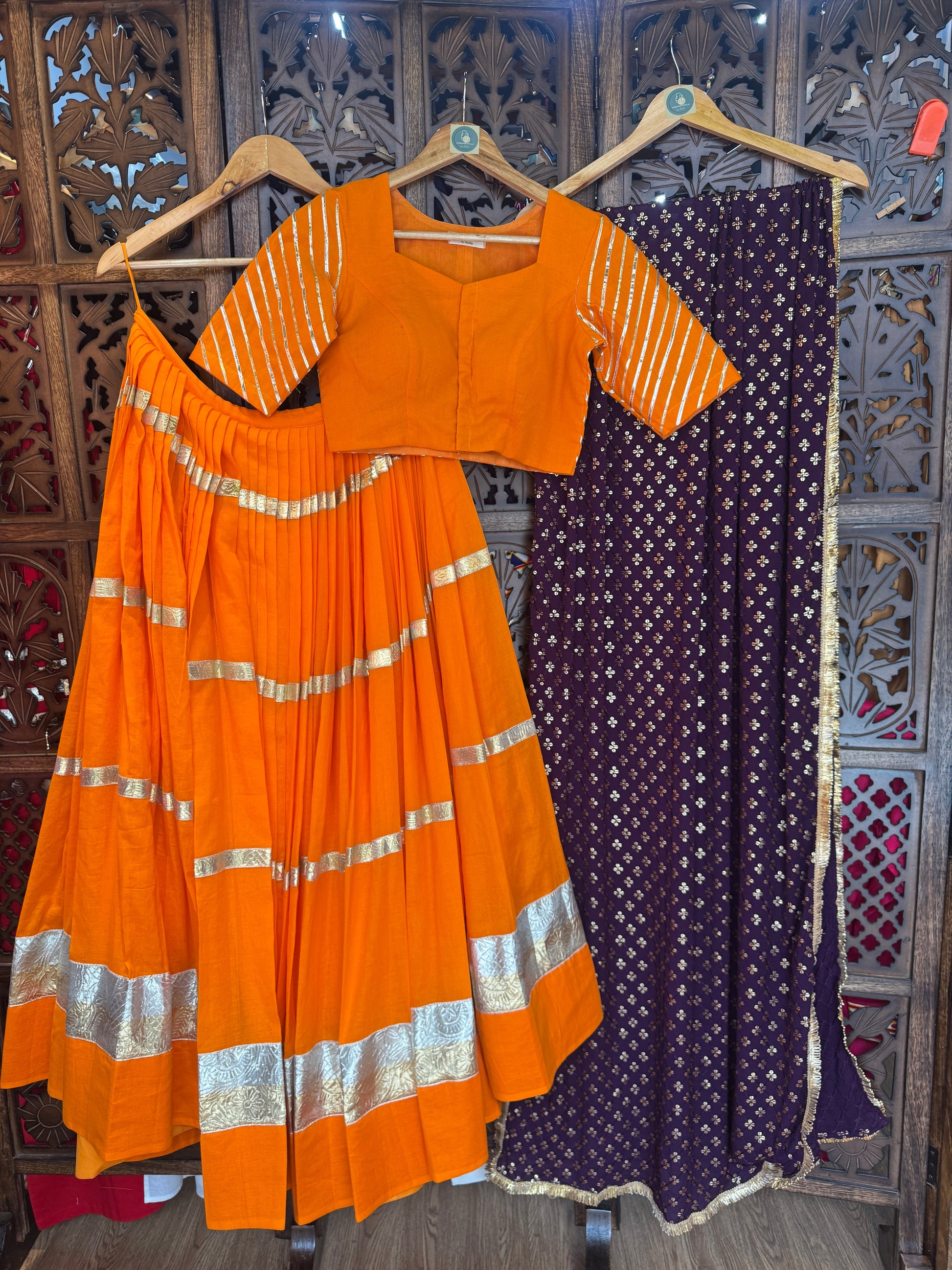 ORANGE MULMUL CHANIYA CHOLI RAAS'25 HANDMADEAHOLIC BY MISHKA