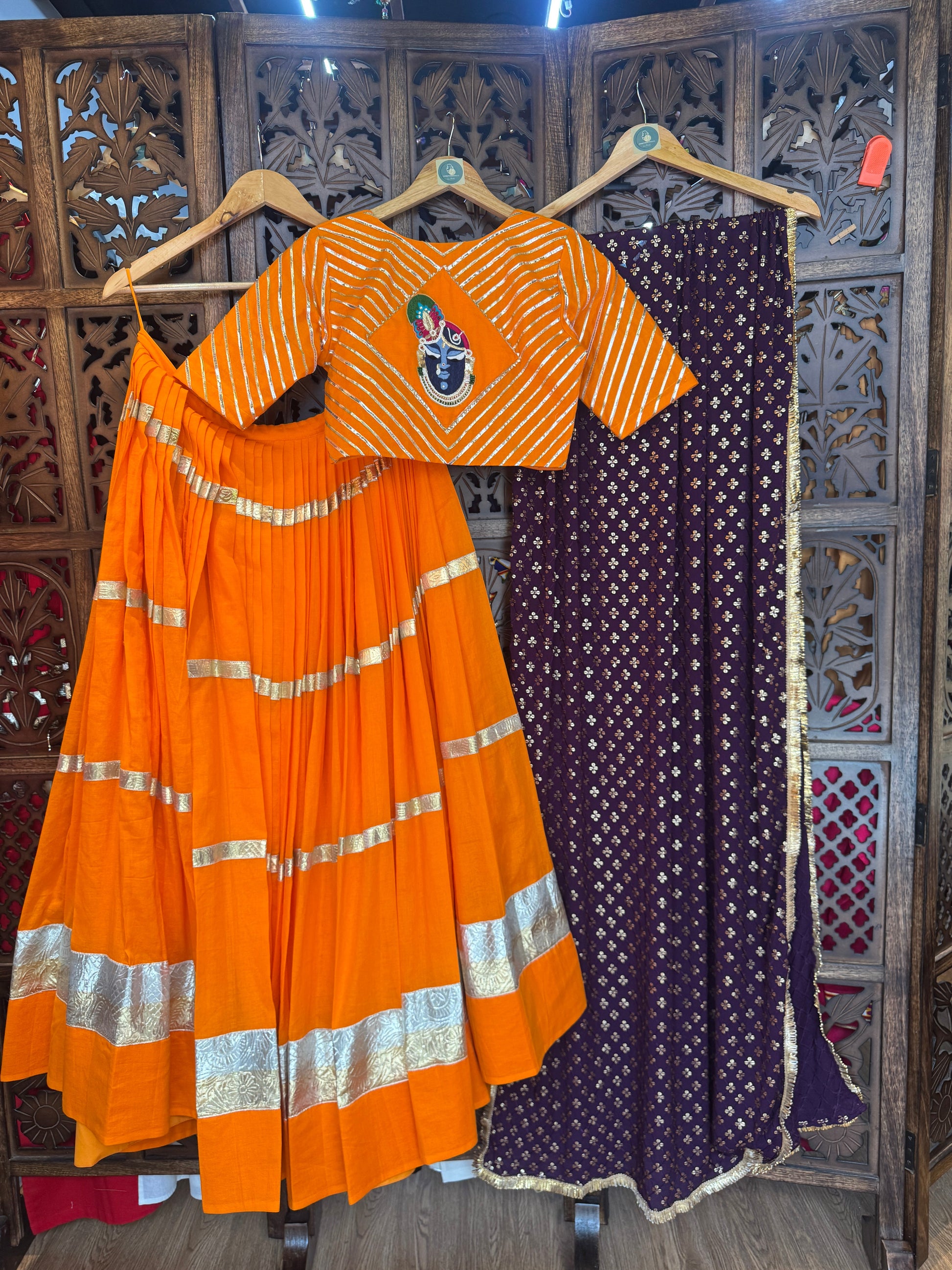 ORANGE MULMUL CHANIYA CHOLI RAAS'25 HANDMADEAHOLIC BY MISHKA